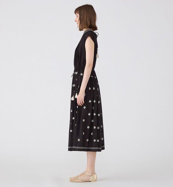 SOULEIADO「コットンボイルエンブロイダリー プチスタンドカラーワンピース」|ワンピース|