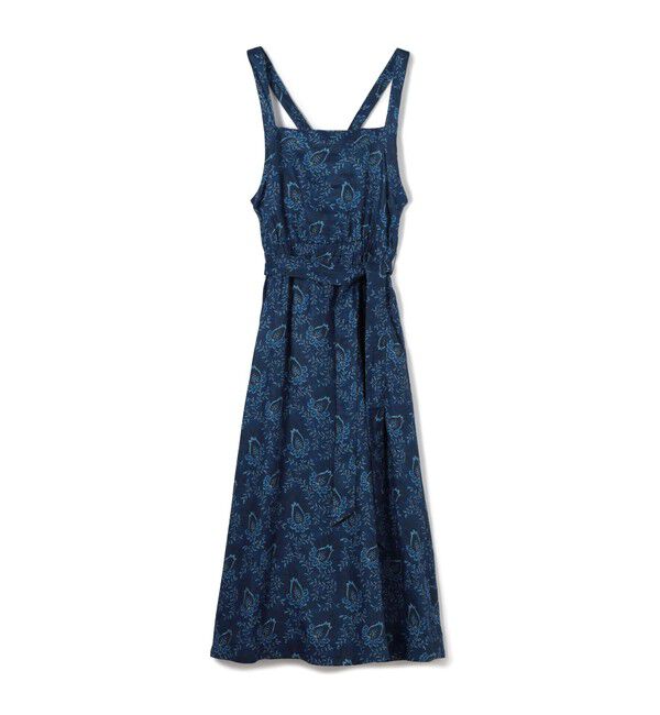 SOULEIADO「リネンプリント エプロンワンピース」|ワンピース|68 ネイビー系