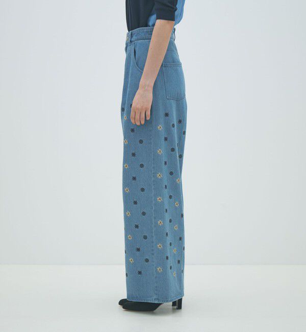 MACPHEE「ボタニカルエンブロイダリーデニム タックワイドパンツ」|デニム|