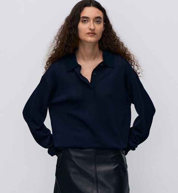 BACCA「ダブルカラーピケ ワイドポロカラーロングスリーブ」|ポロシャツ|