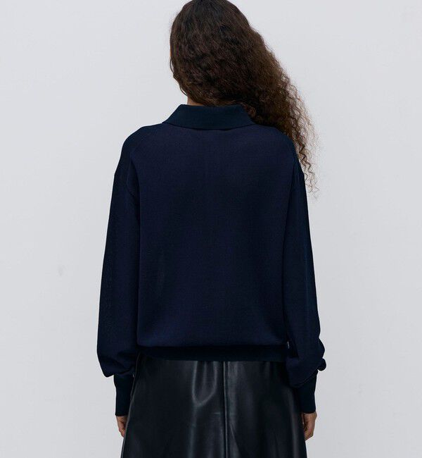 BACCA「ダブルカラーピケ ワイドポロカラーロングスリーブ」|ポロシャツ|