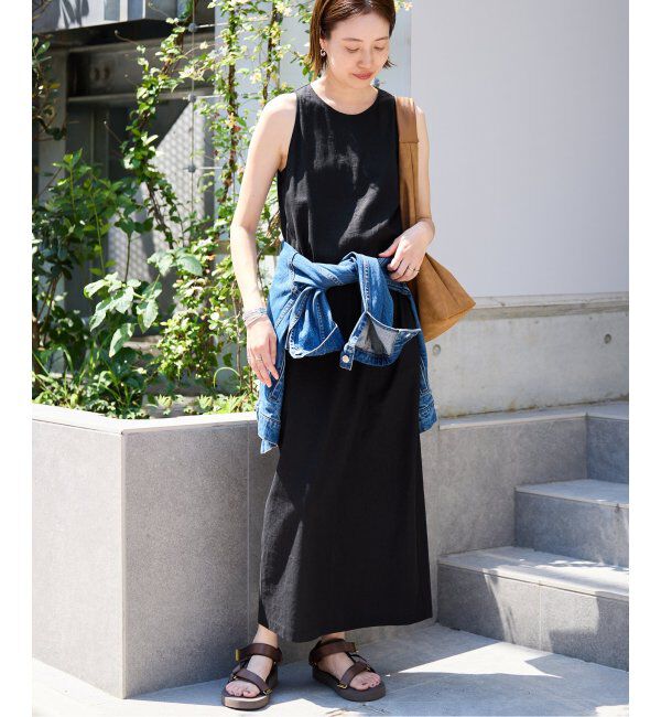 SLOBE IENA「リネンレーヨンノースリーブナローワンピース」|ワンピース|ブラック