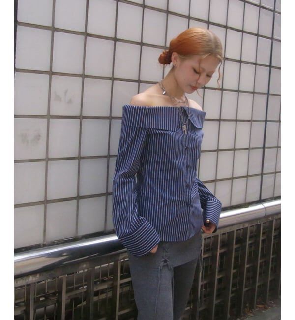 Oriens JOURNAL STANDARD「オフショルダーシャツ」|シャツ・ブラウス|ネイビー