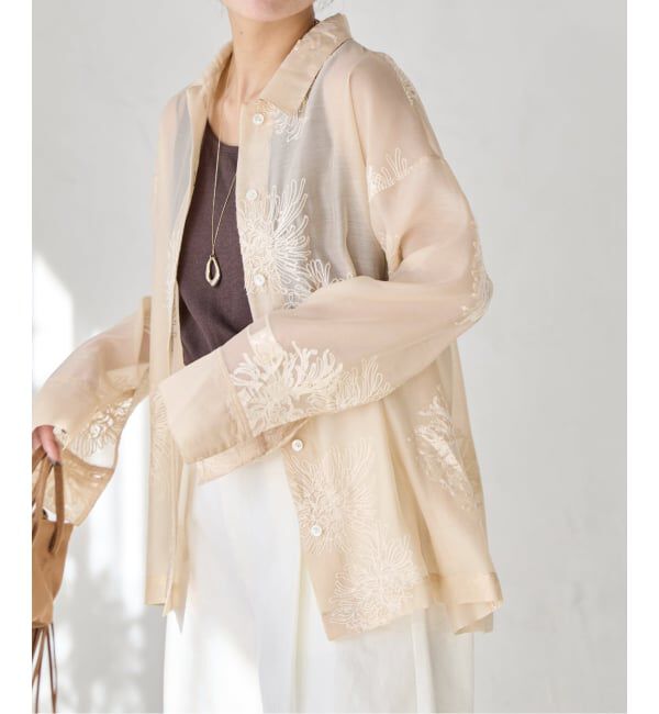 JOURNAL STANDARD「《追加》シアーレースビッグシャツ」|シャツ・ブラウス|ベージュ