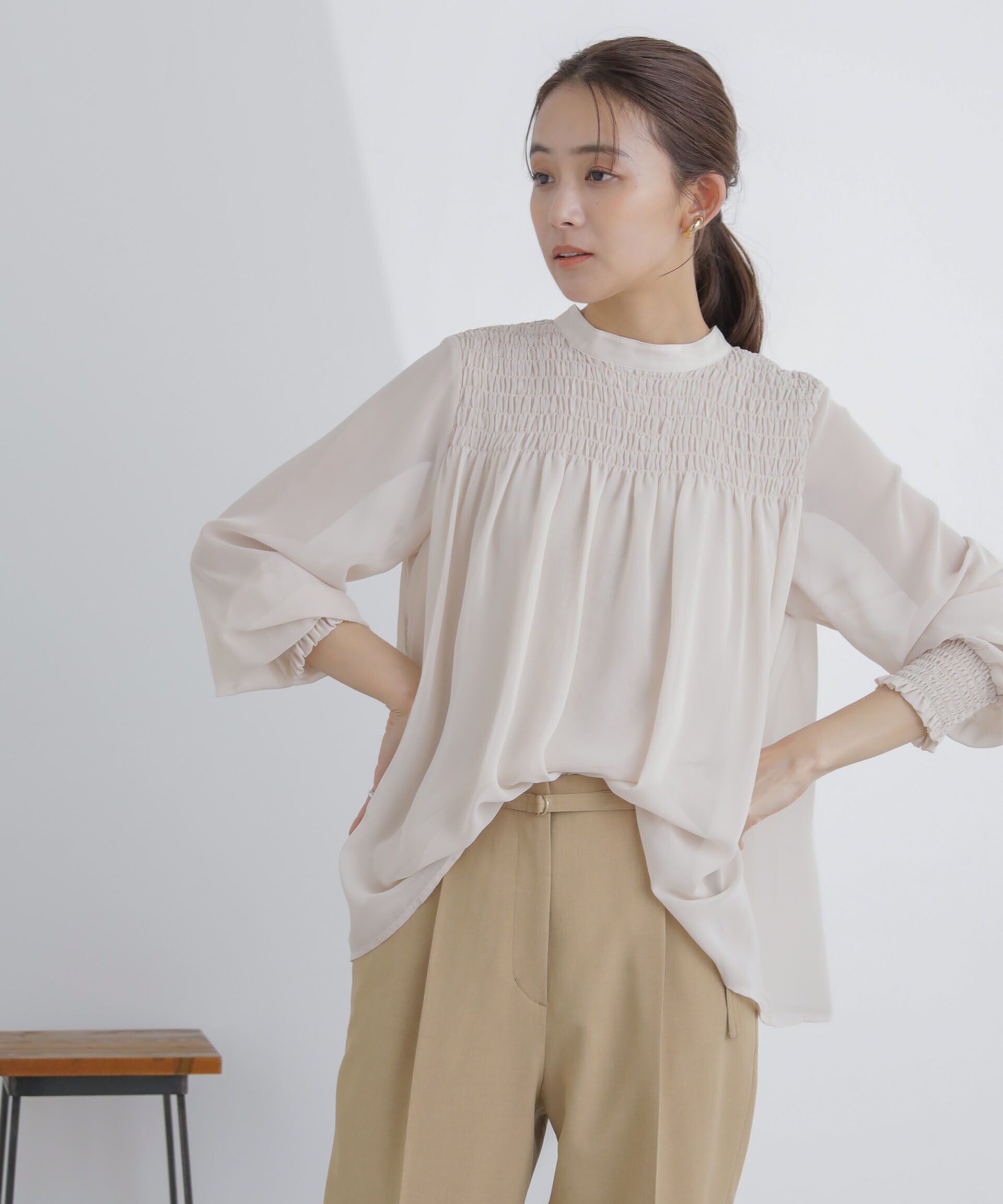 nano･universe「フロントシャーリングブラウス」|シャツ・ブラウス|