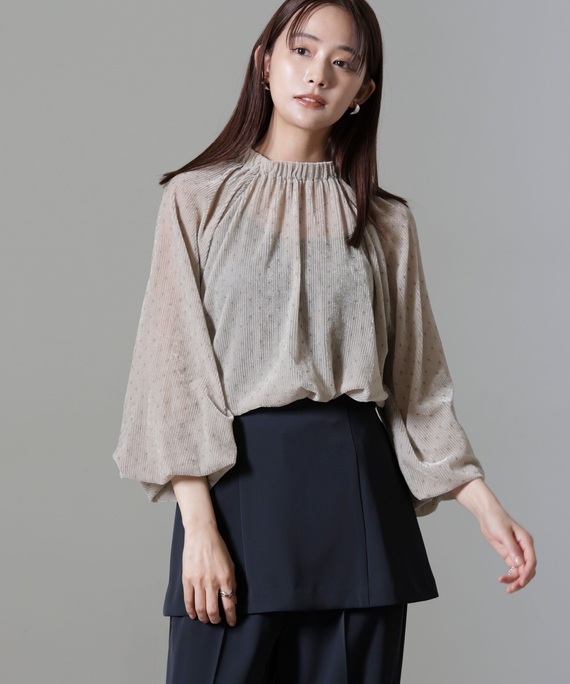 nano･universe「ストライプベロア前後2WAYブラウス」|シャツ・ブラウス|グレージュ3