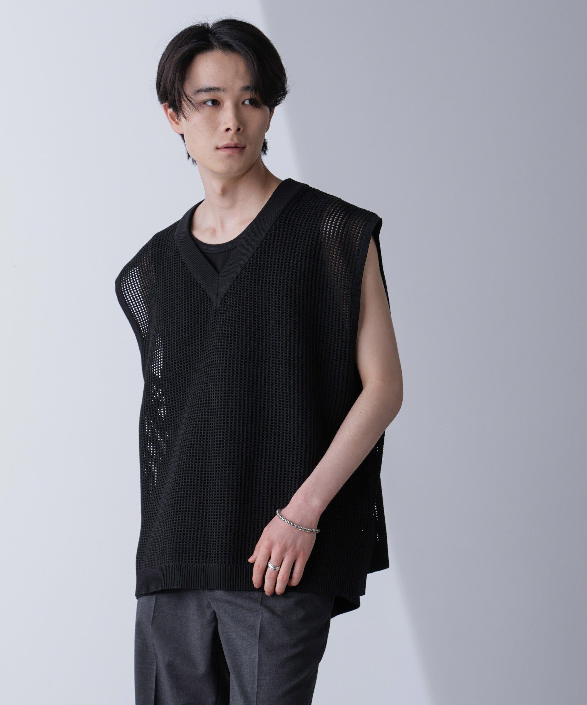nano･universe「ルーズシルエット ニットベスト」|ニット・セーター|ブラック