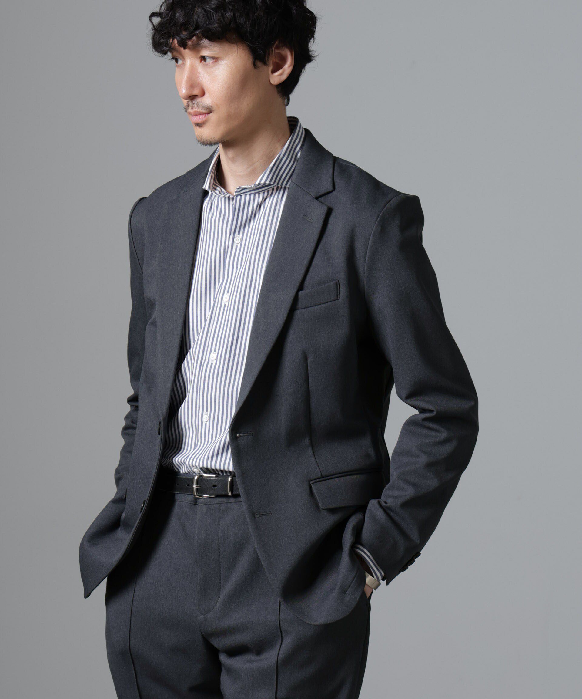 nano･universe「｢N JACKET BASIC｣CATINA(R)ﾒﾗﾝｼﾞ二重織ﾂｲﾙｽﾄﾚｯﾁｼﾞｬｹｯﾄ(ｾ 」|スーツ|グレー