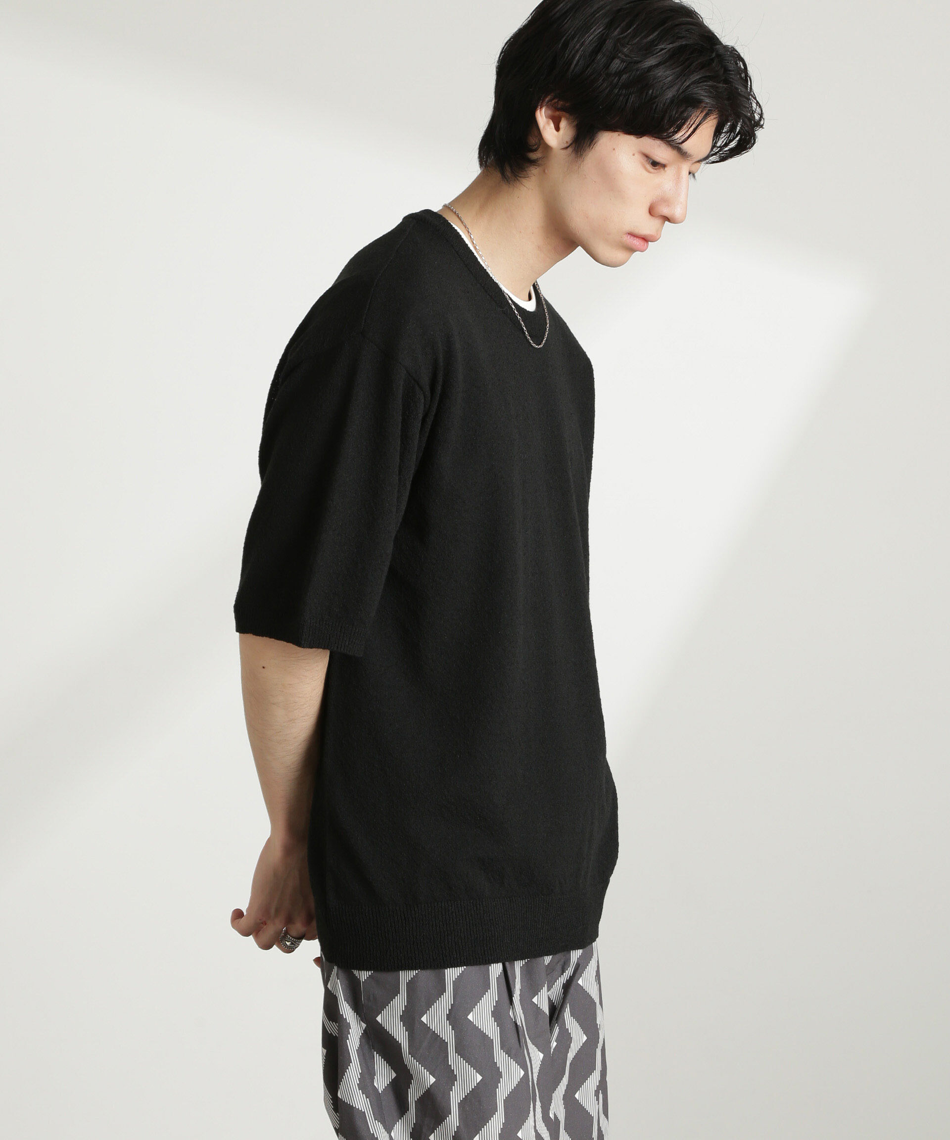 nano･universe「ブークレクルーネックニット 半袖」|ニット・セーター|