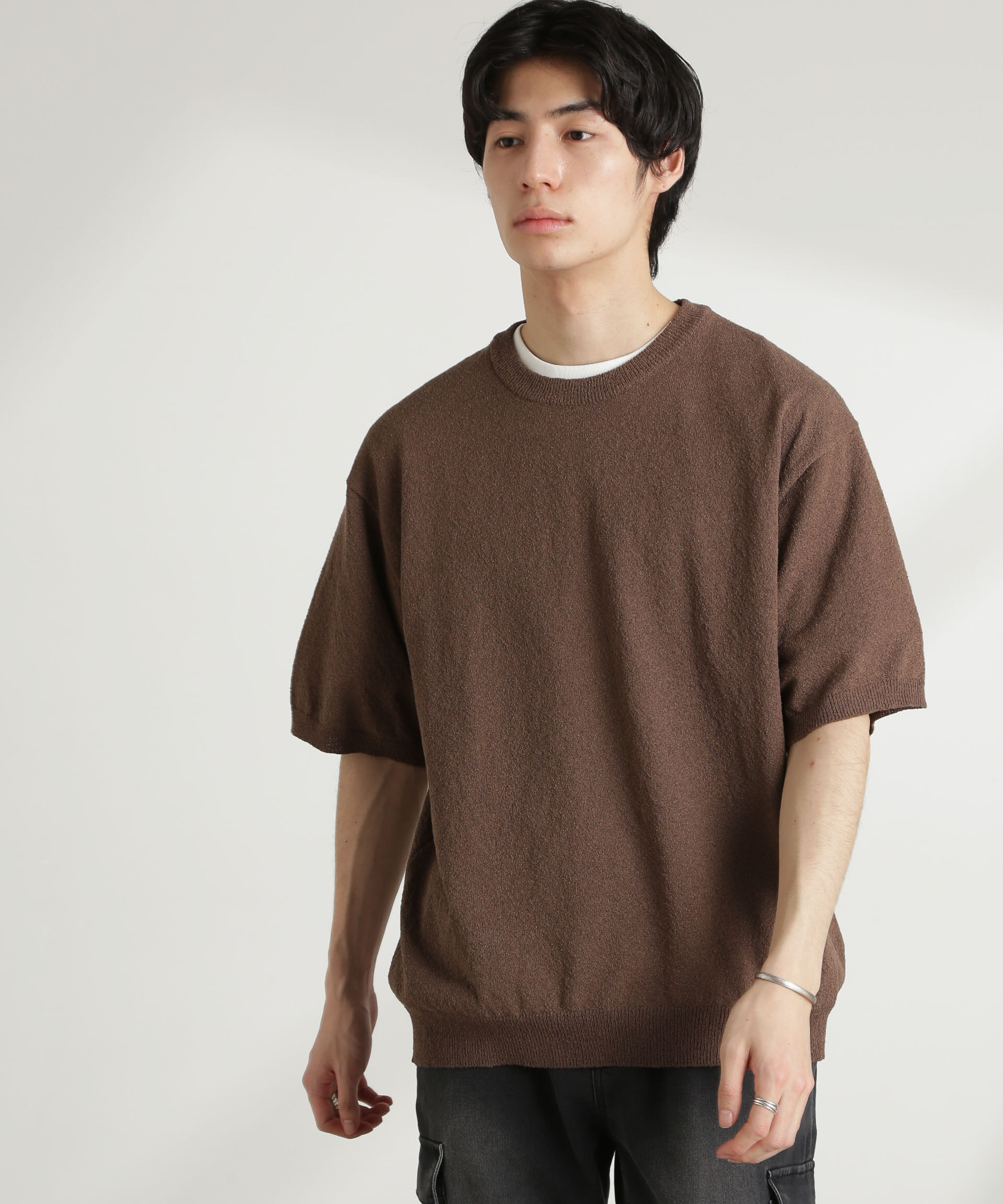 nano･universe「ブークレクルーネックニット 半袖」|ニット・セーター|