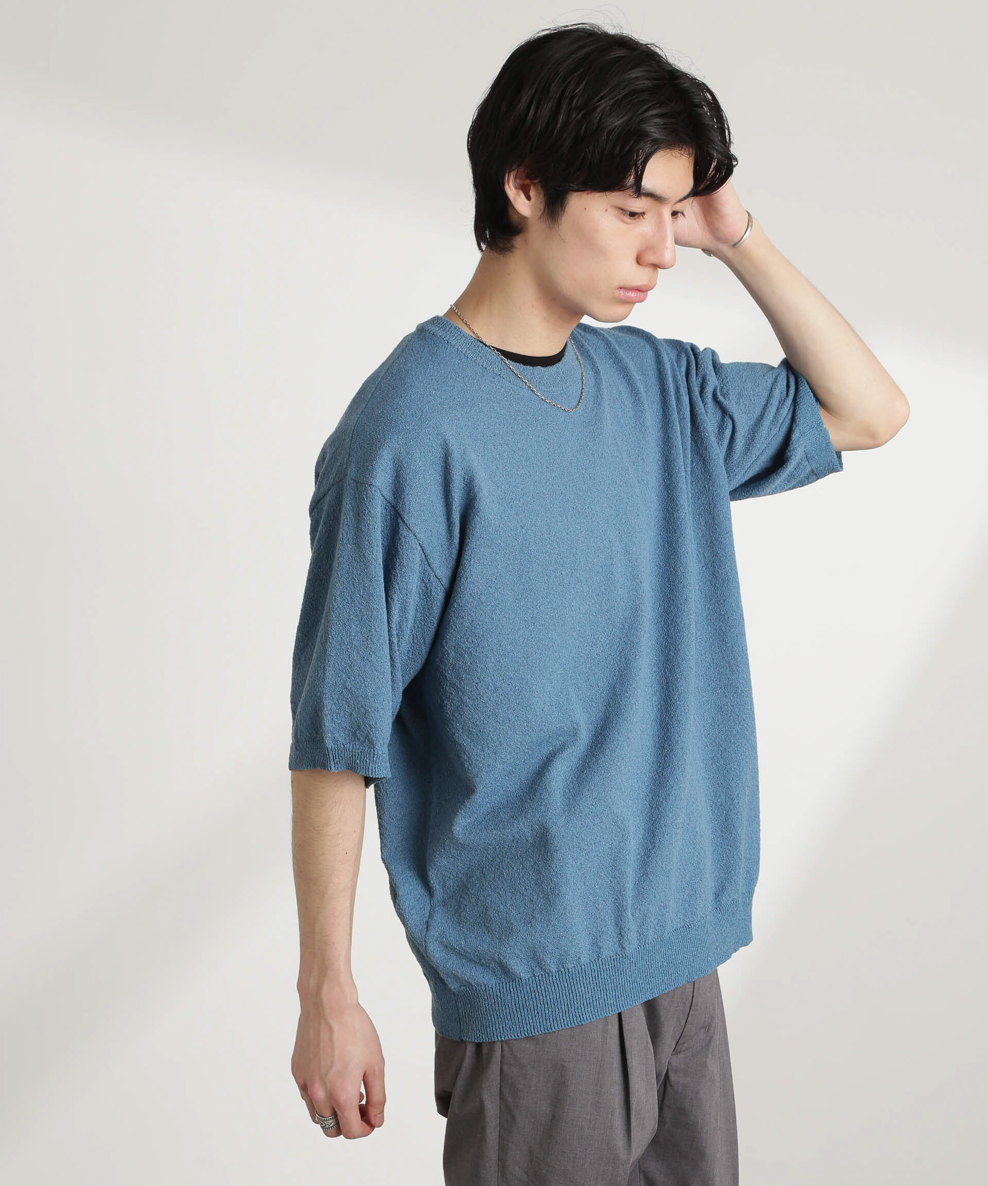 nano･universe「ブークレクルーネックニット 半袖」|ニット・セーター|