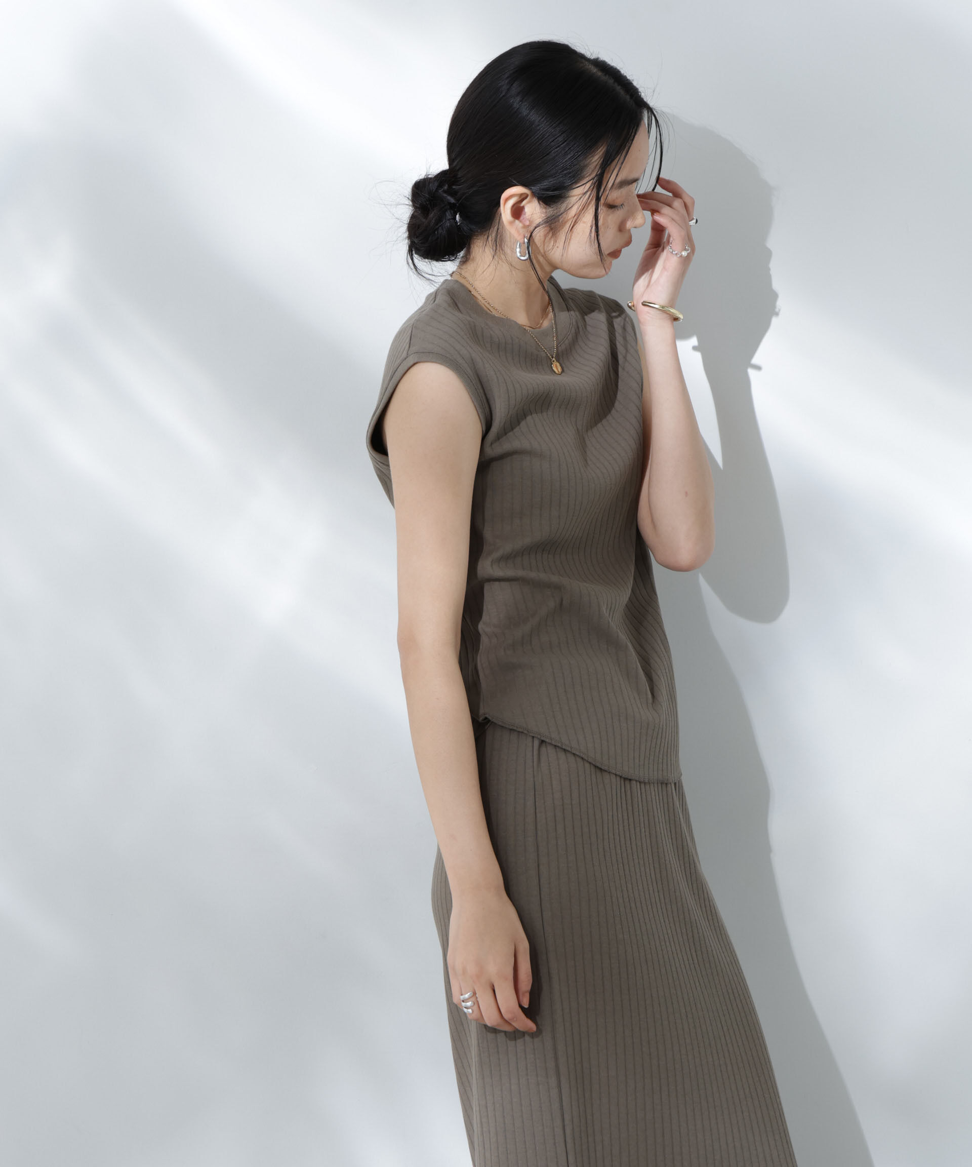 nano･universe「Anti Soaked(R) 汗染み防止リブノースリーブTシャツ（セットアップ可）」|Tシャツ・カットソー|