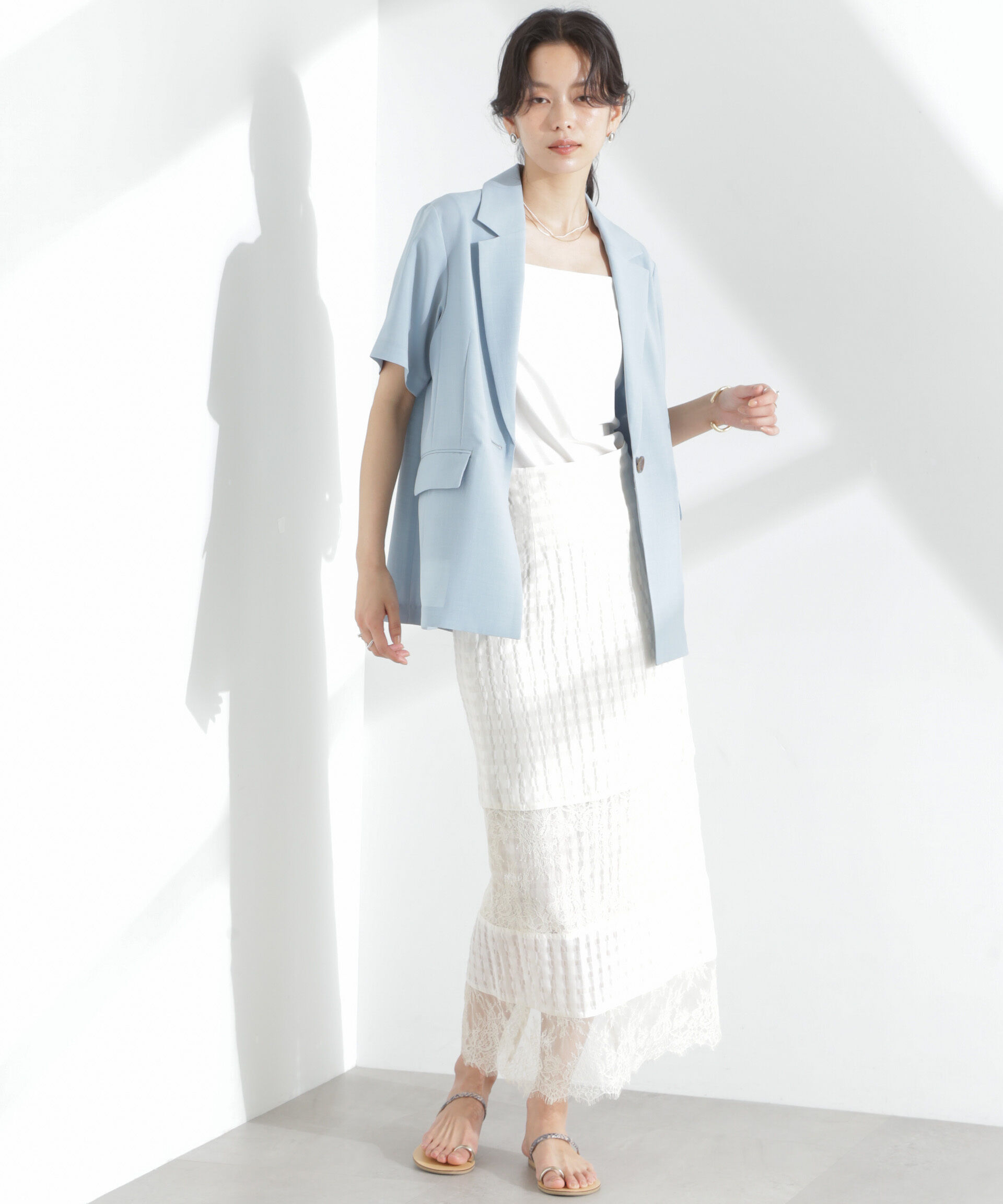 nano･universe「メランジドライ 半袖テーラードジャケット(セットアップ可)」|テーラードジャケット|