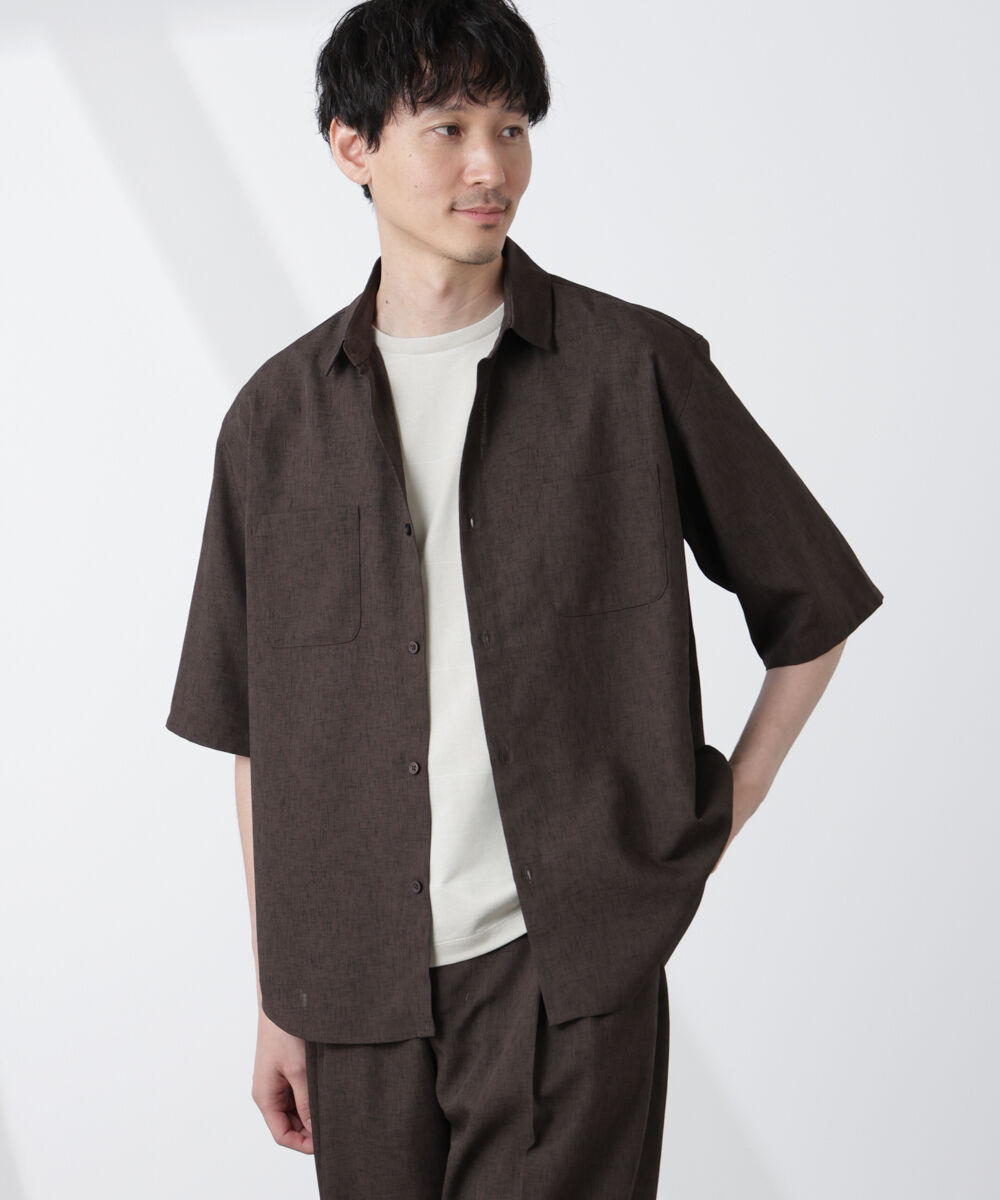 nano･universe「テックリネンシャツ 半袖」|シャツ・ブラウス|ブラウン