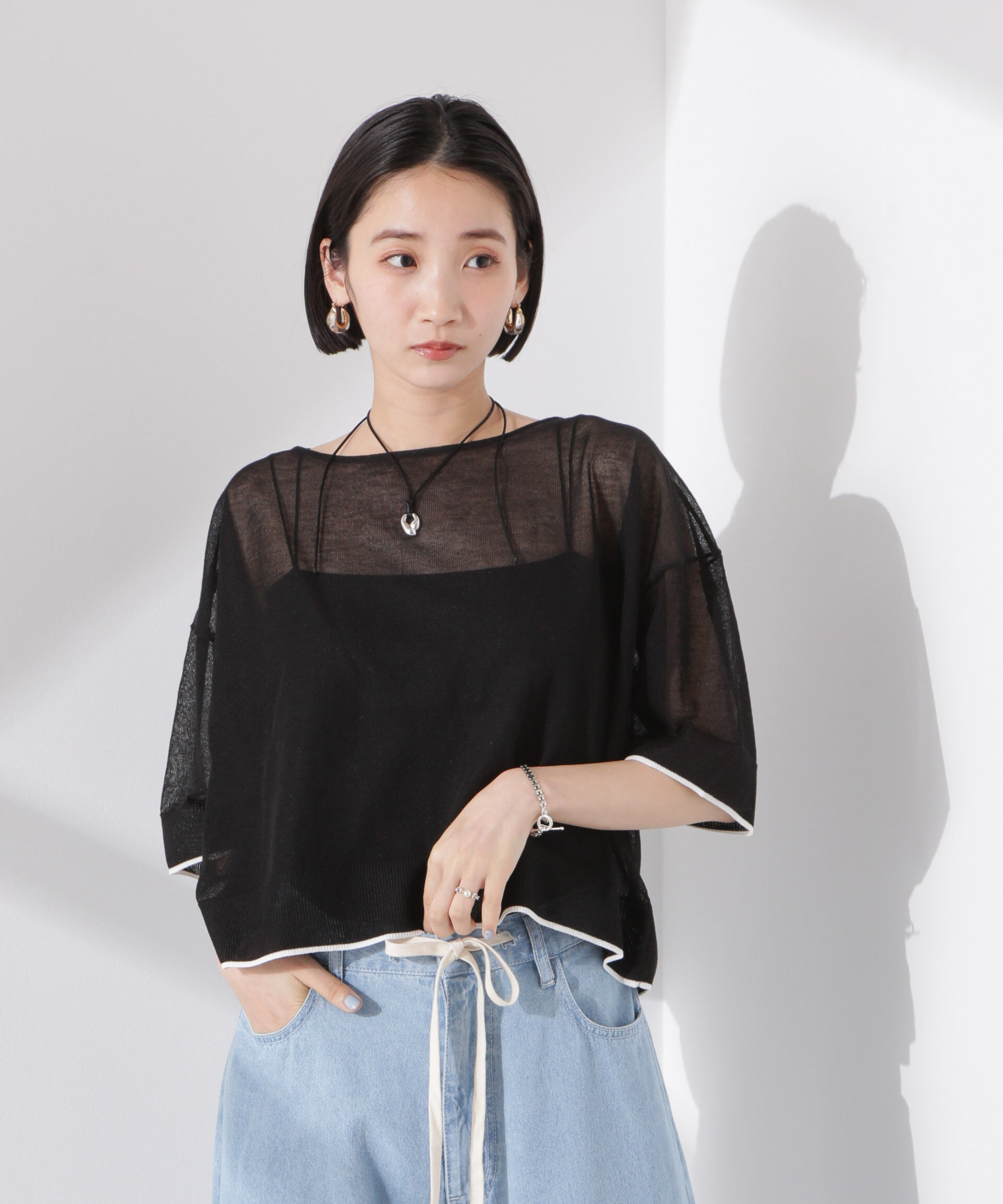 nano･universe「洗濯機洗可バイカラーシアーニット」|ニット・セーター|