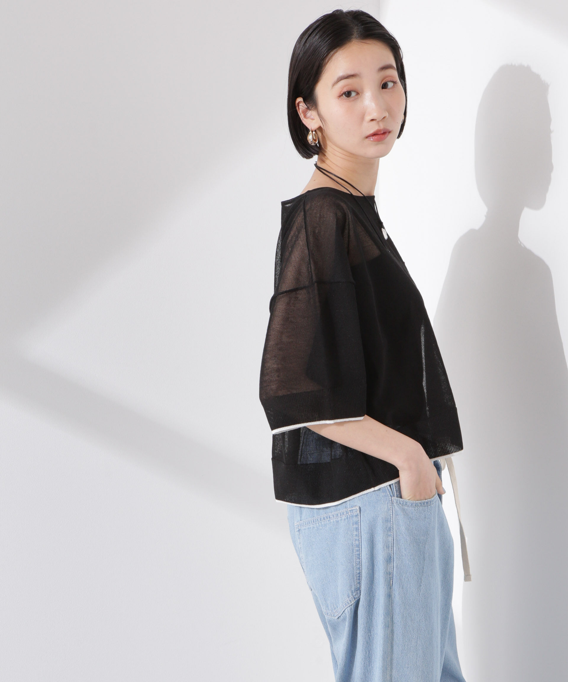 nano･universe「洗濯機洗可バイカラーシアーニット」|ニット・セーター|