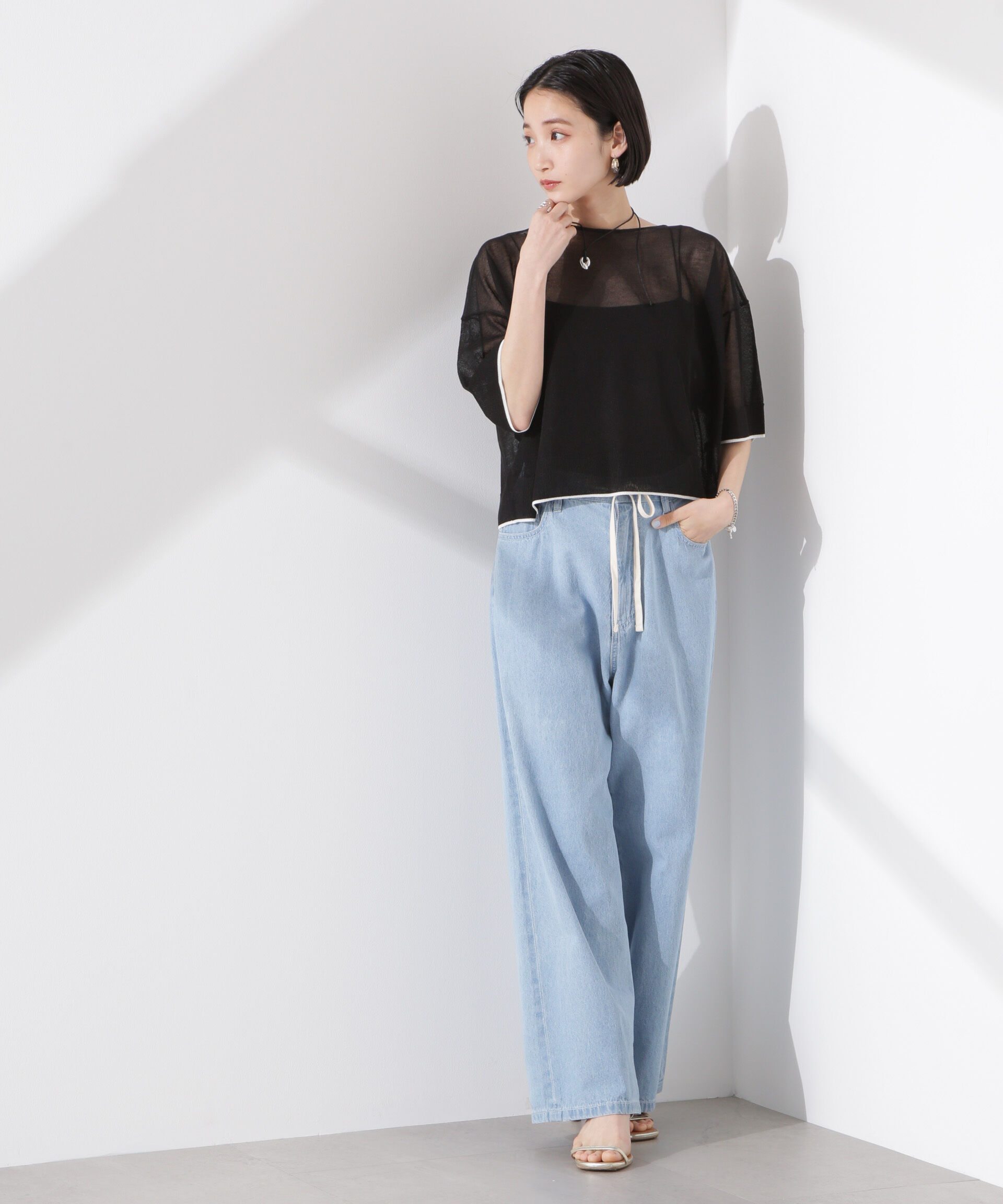 nano･universe「洗濯機洗可バイカラーシアーニット」|ニット・セーター|