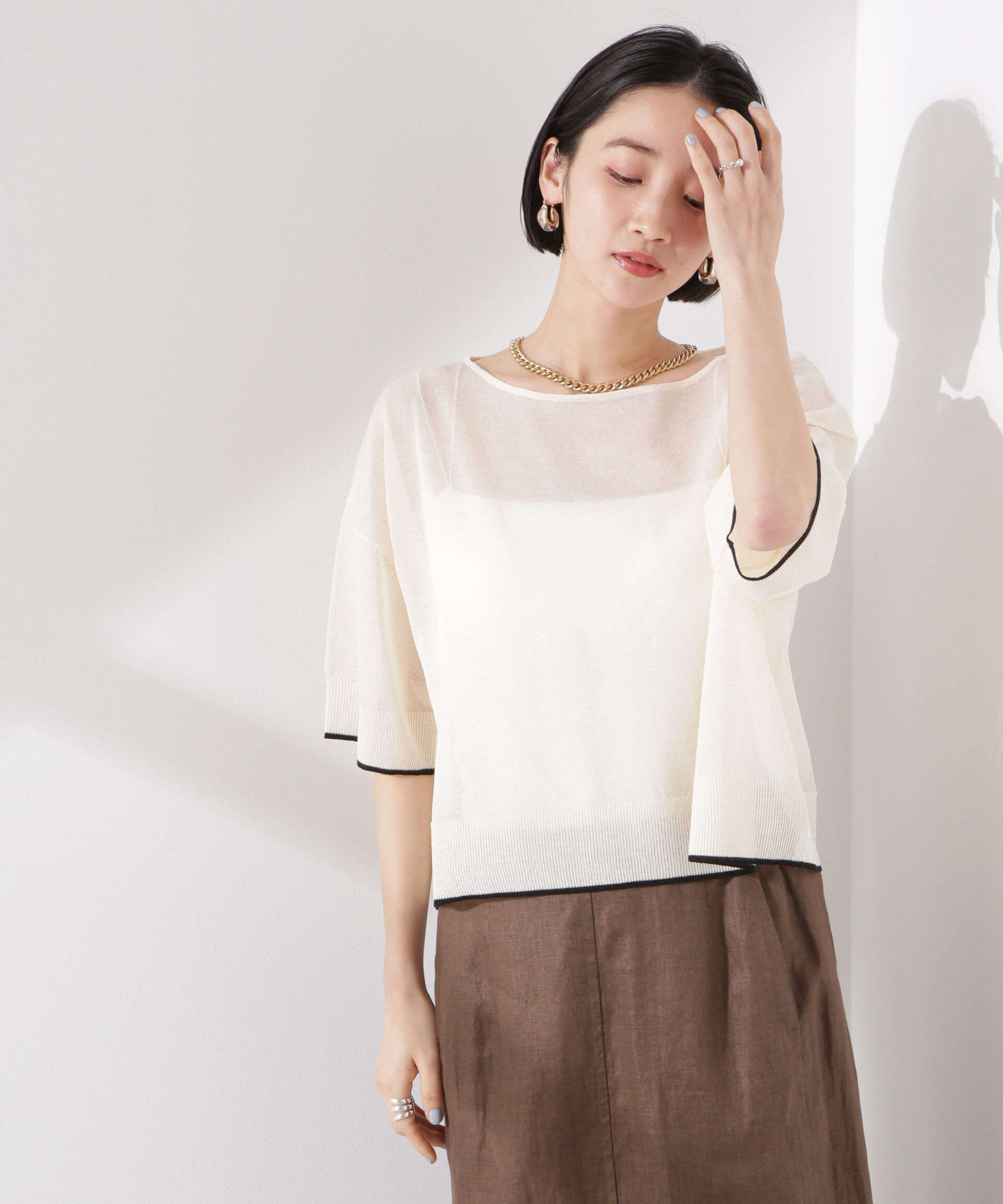 nano･universe「洗濯機洗可バイカラーシアーニット」|ニット・セーター|