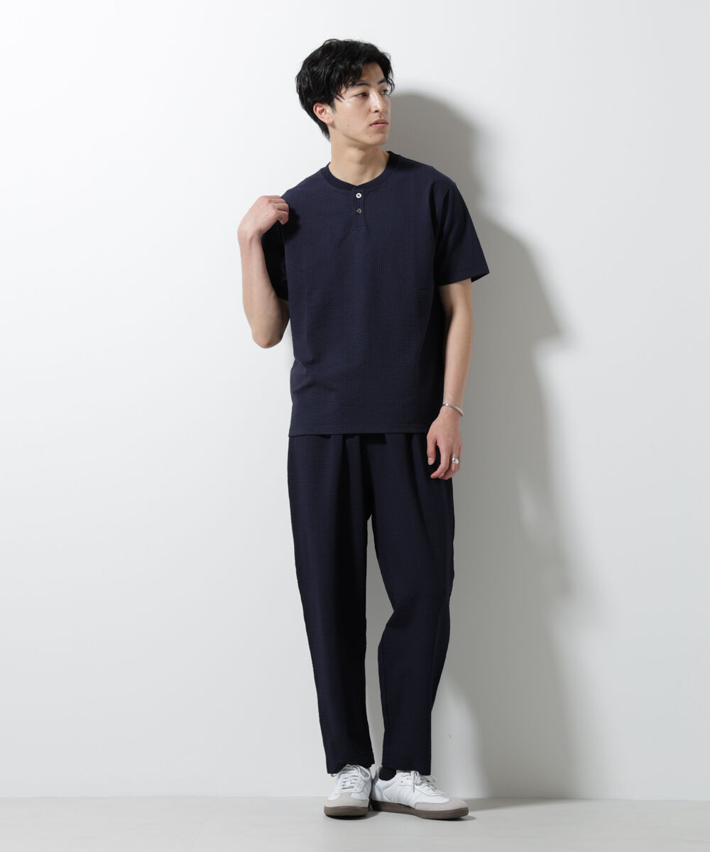 nano･universe「ジャージーサッカーワイドテーパードパンツ」|チノ|