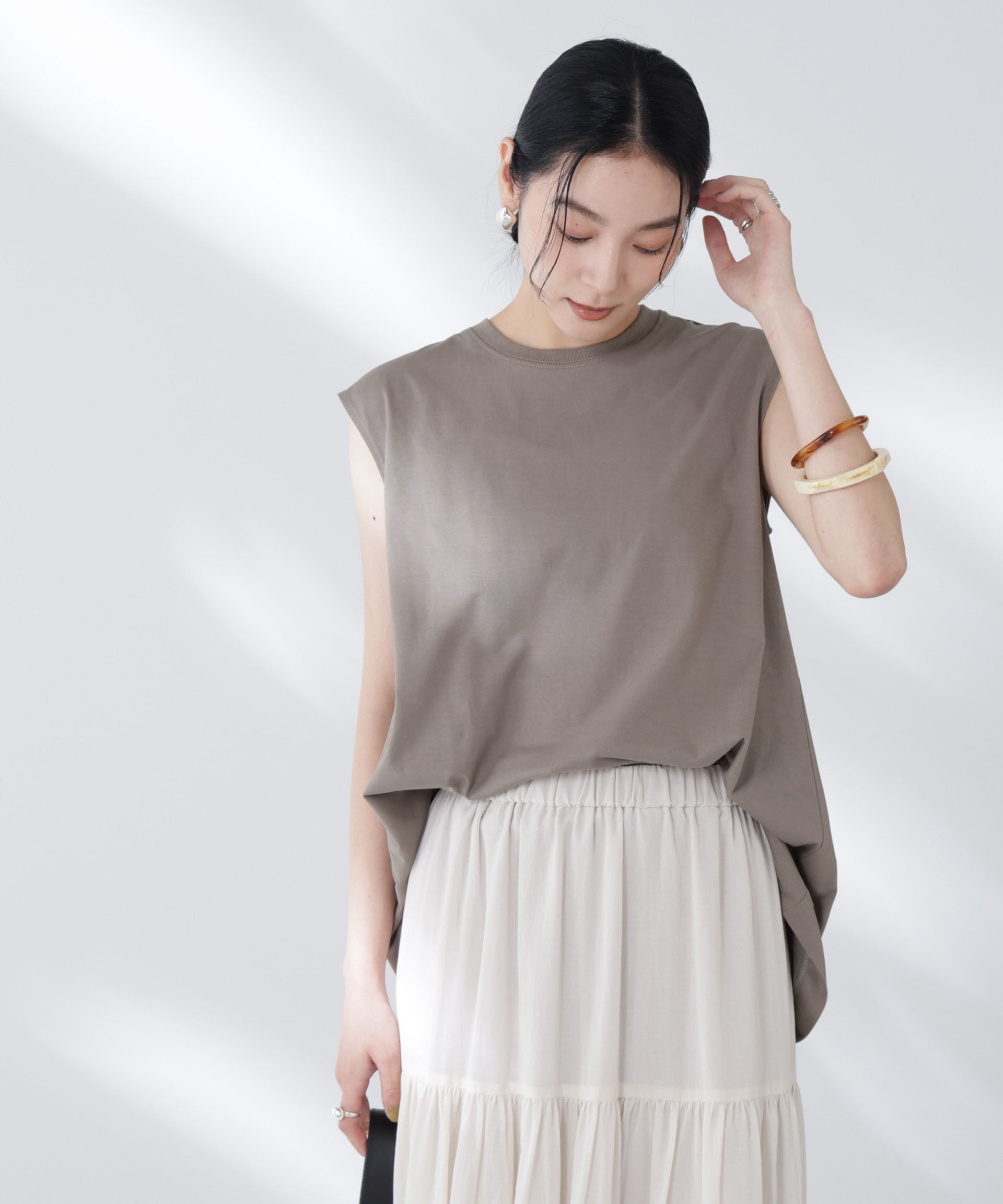 nano･universe「NANOFINE強撚コットンノースリーブトップス」|Tシャツ・カットソー|