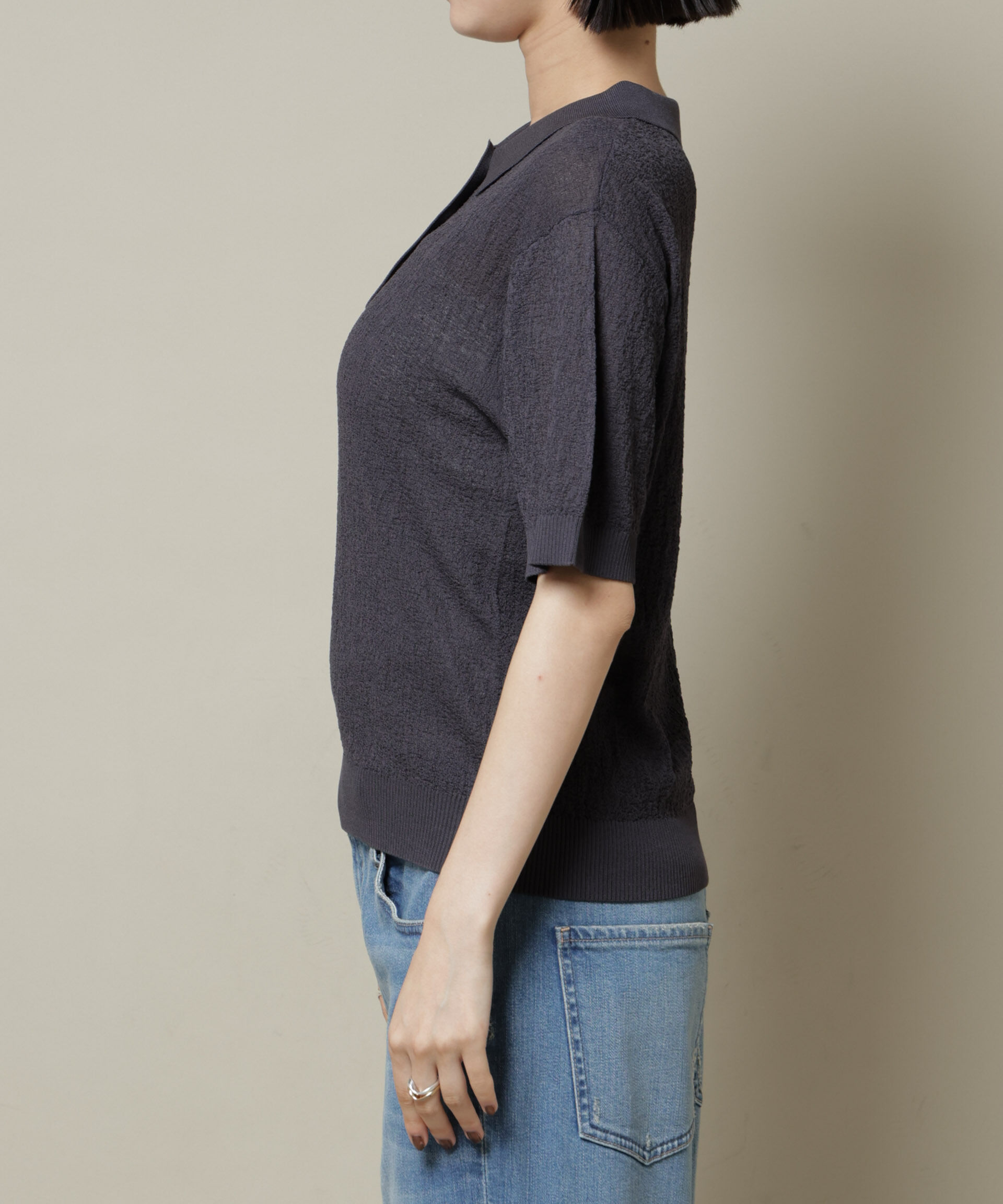 nano･universe「梨地半袖ポロニット」|ニット・セーター|