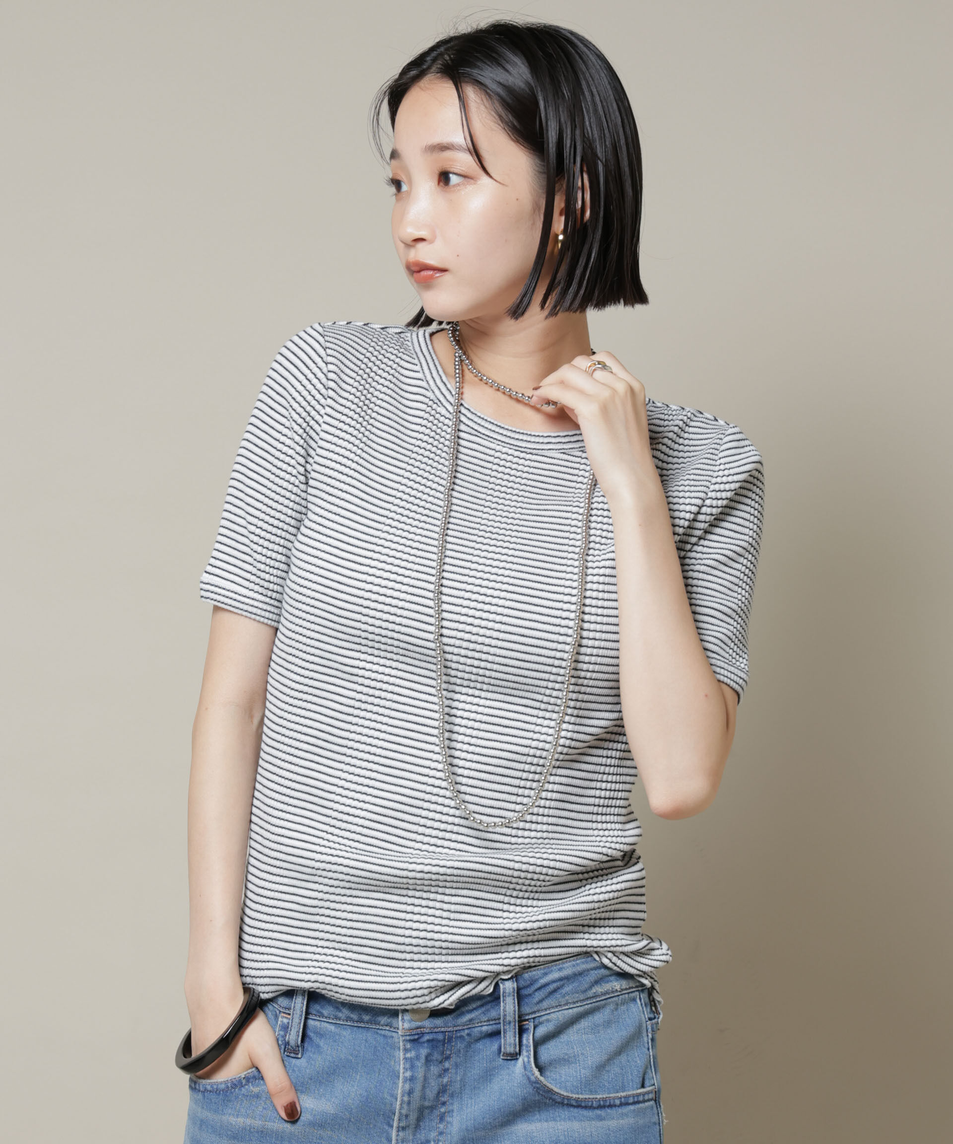 nano･universe「マルチボーダーテレコリブカットトップス」|Tシャツ・カットソー|