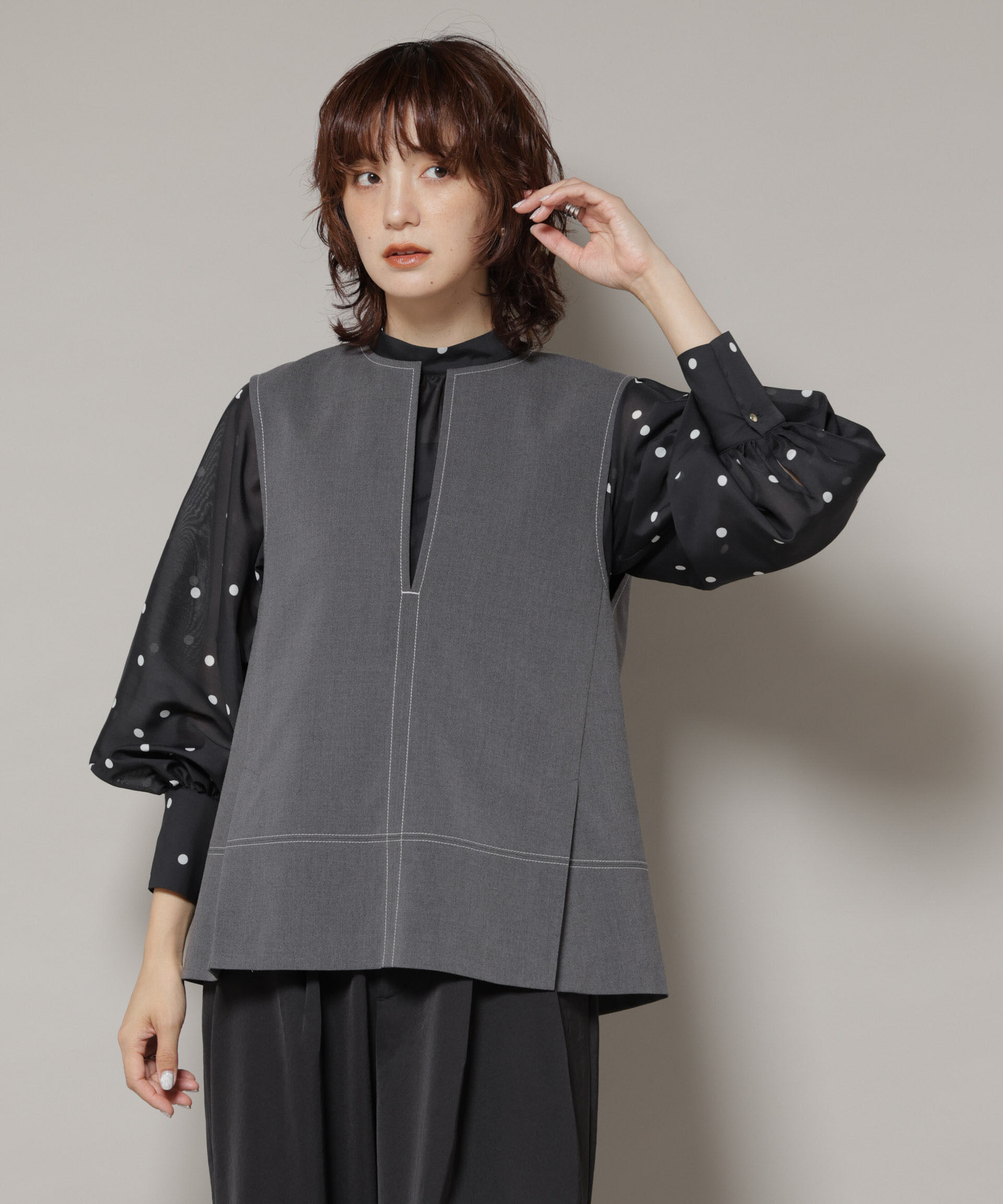 nano･universe「ドライウェザーストレッチバイカラーステッチベスト(セットアップ可)」|シャツ・ブラウス|