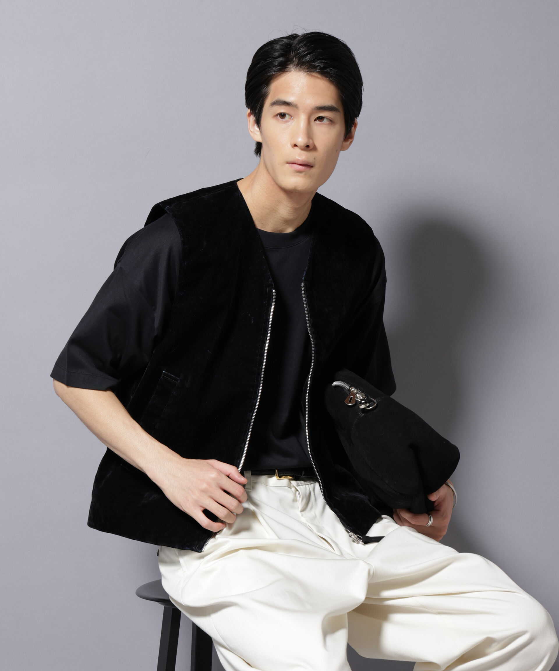 nano･universe「フロッキーデニム  ZIPベスト 」|ダウンベスト・ベスト|ブラック