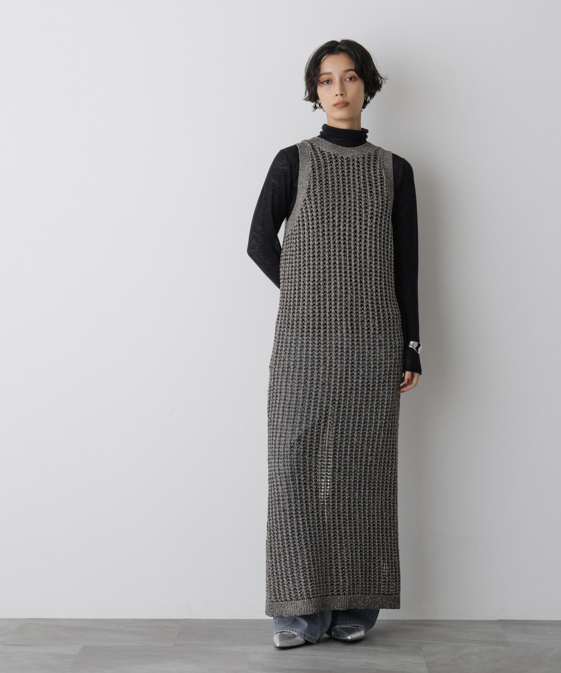 nano･universe「「STEVELOUR」シャイニーレースニットワンピース」|ニット・セーター|グレー