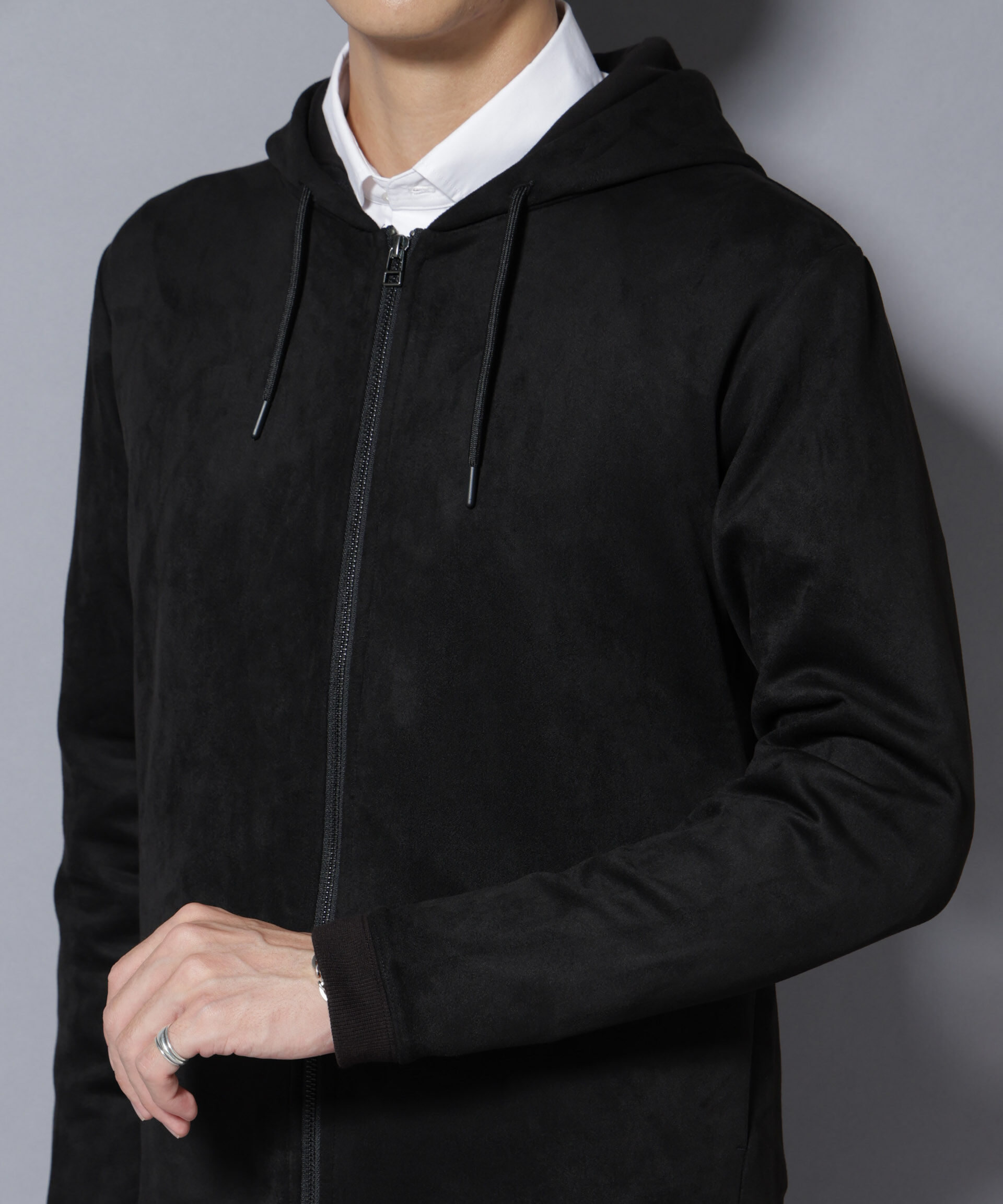 nano･universe「フェイクスエードZIPフーディー 長袖」|Tシャツ・カットソー|