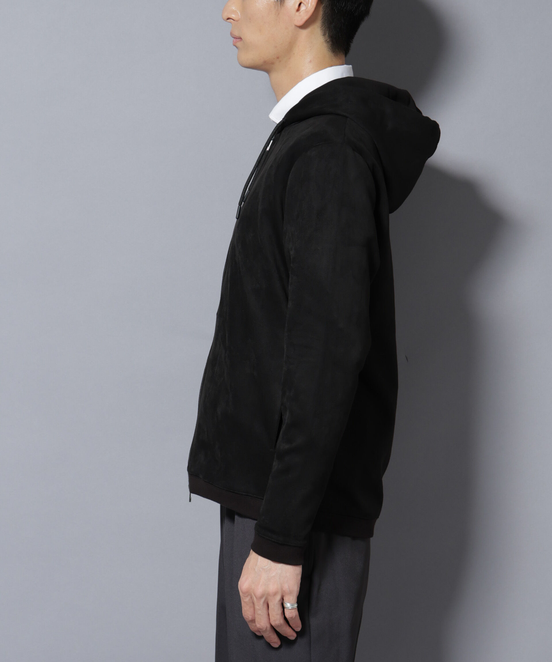 nano･universe「フェイクスエードZIPフーディー 長袖」|Tシャツ・カットソー|