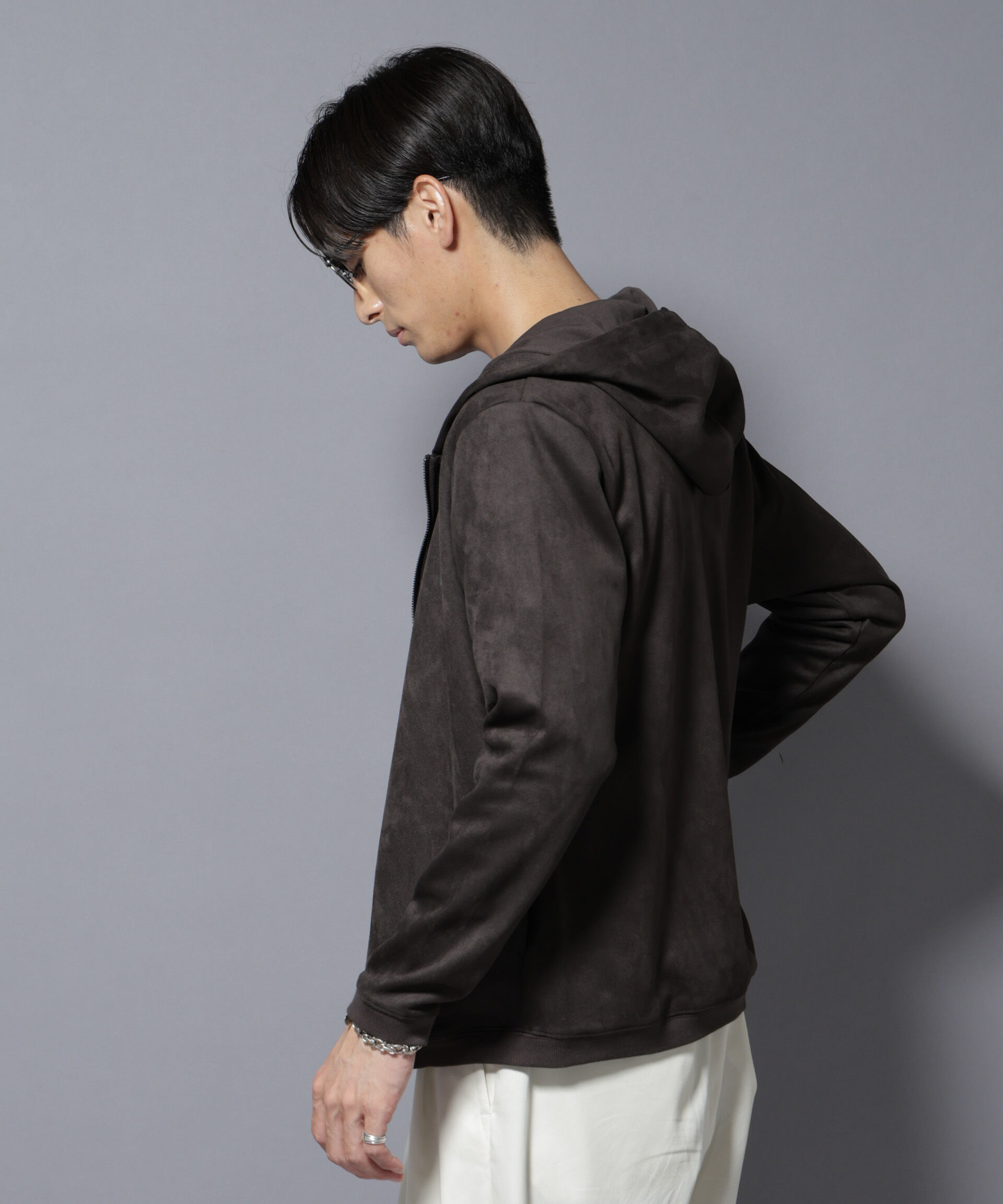 nano･universe「フェイクスエードZIPフーディー 長袖」|Tシャツ・カットソー|