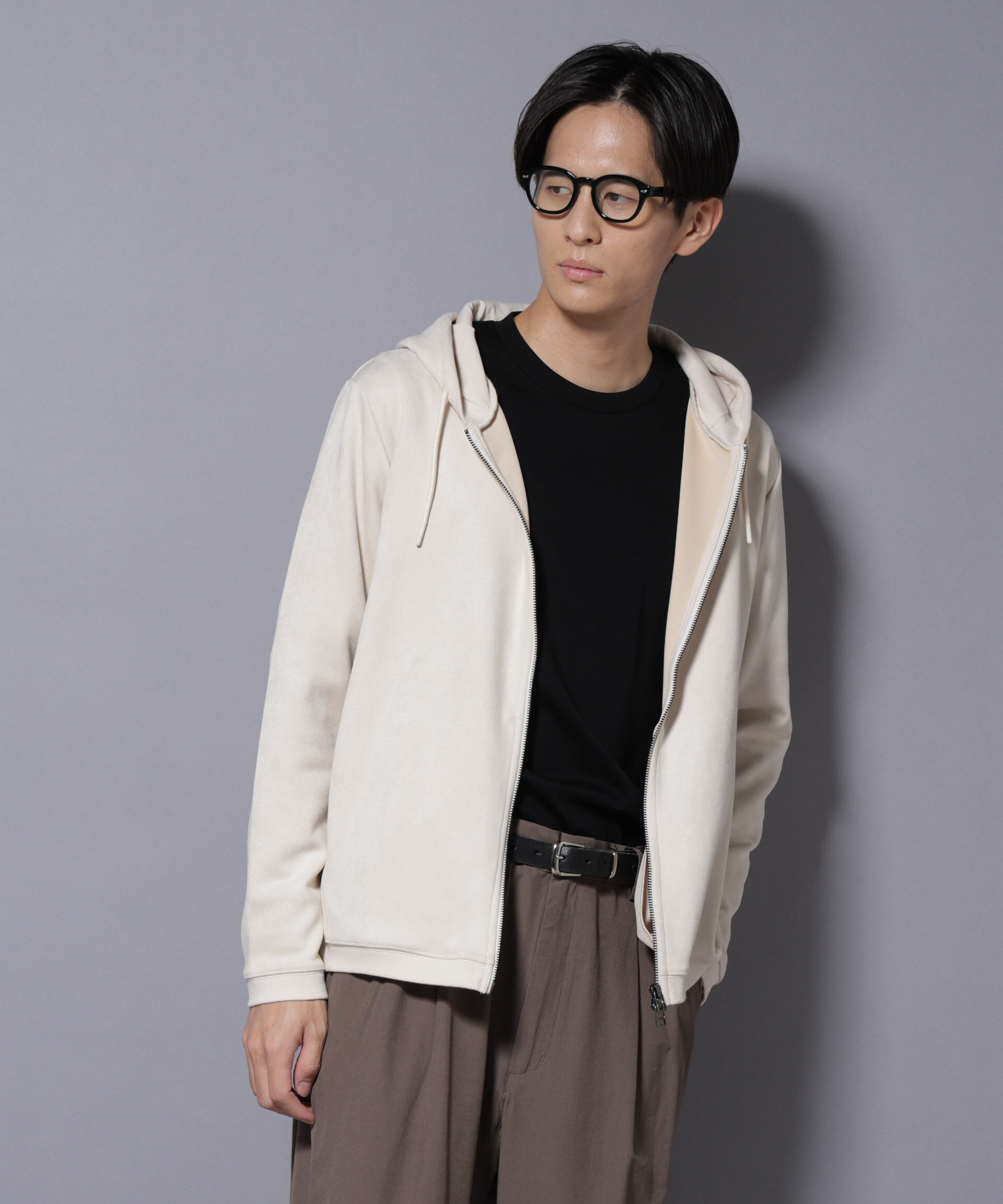 nano･universe「フェイクスエードZIPフーディー 長袖」|Tシャツ・カットソー|