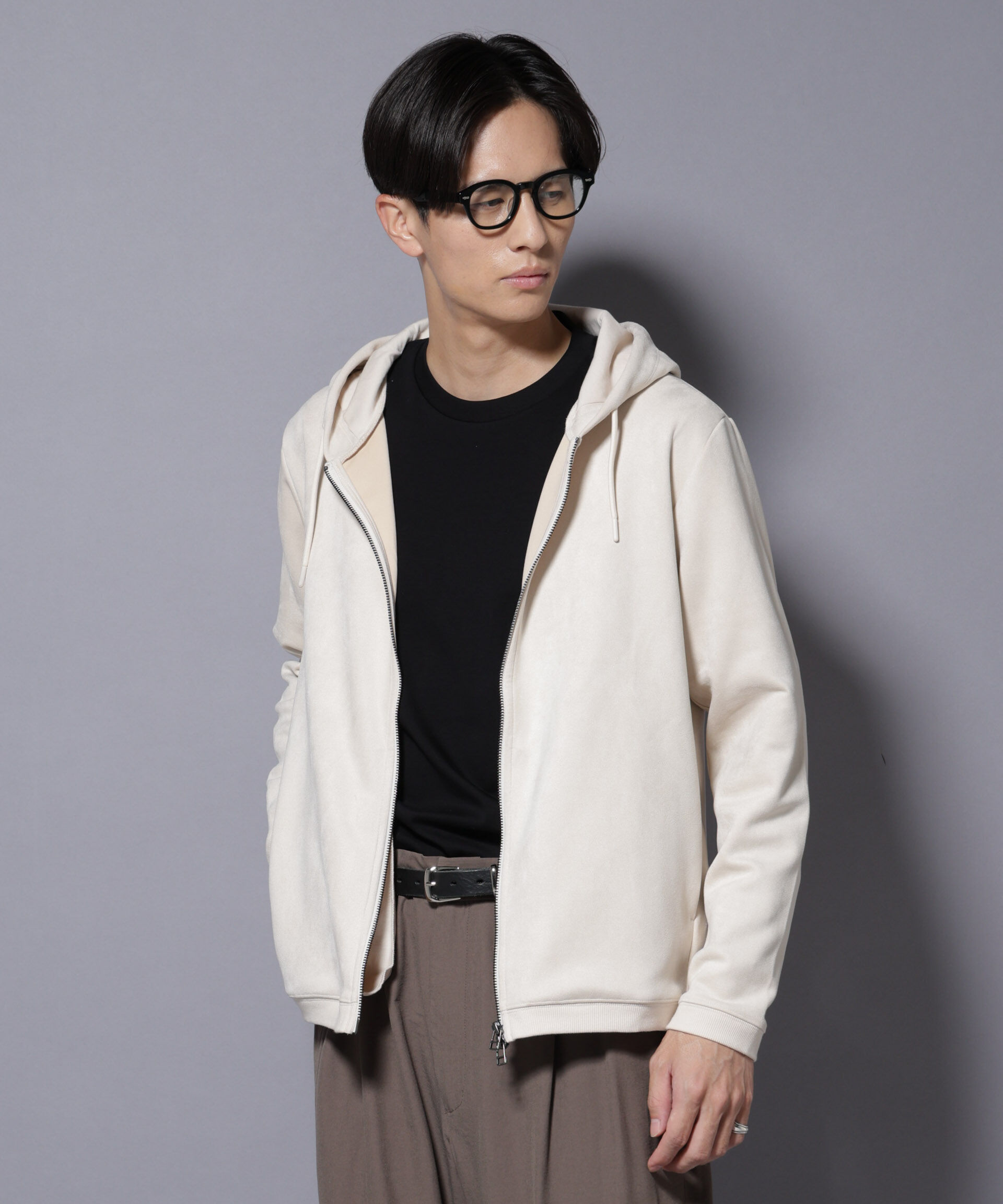 nano･universe「フェイクスエードZIPフーディー 長袖」|Tシャツ・カットソー|