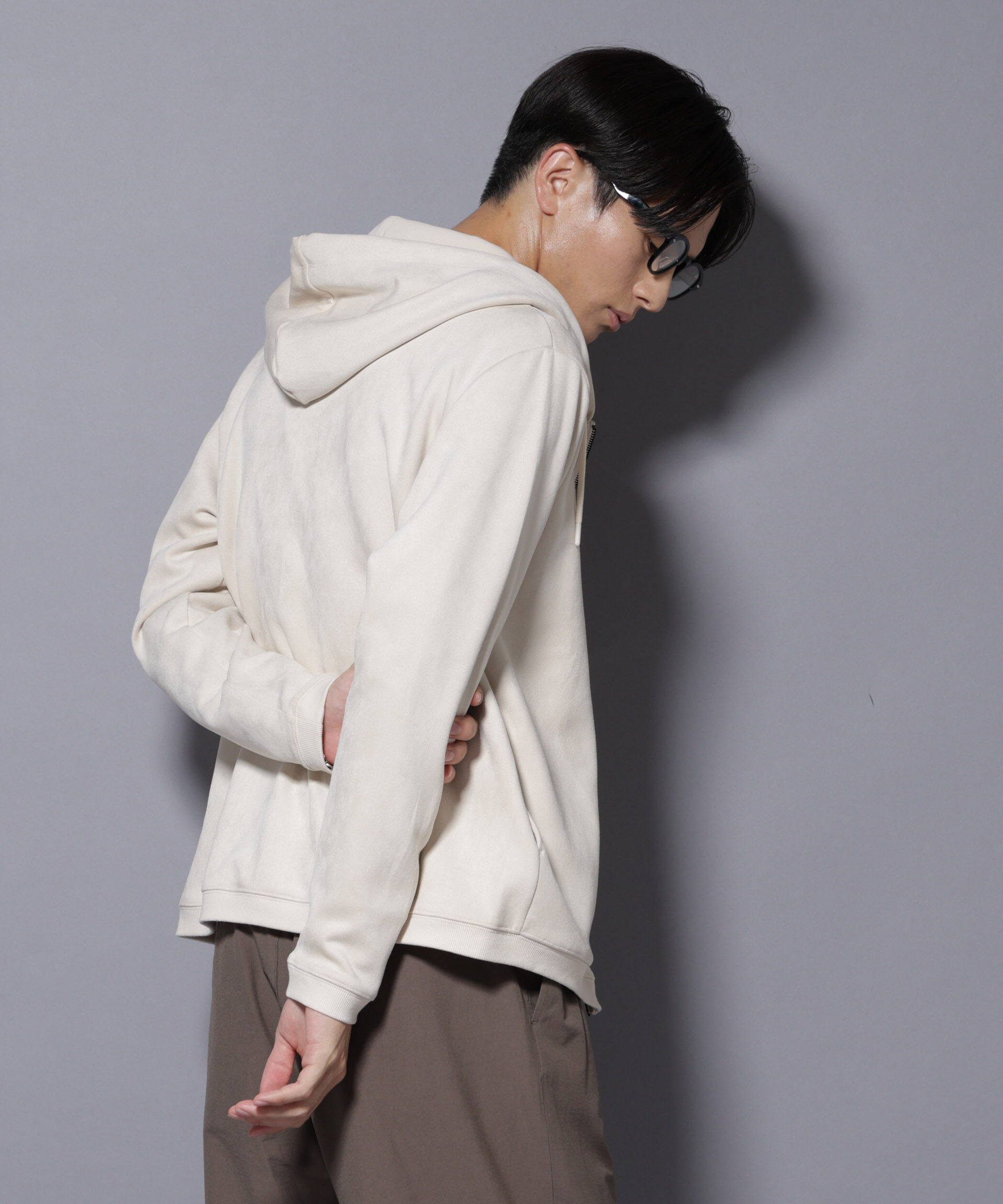 nano･universe「フェイクスエードZIPフーディー 長袖」|Tシャツ・カットソー|