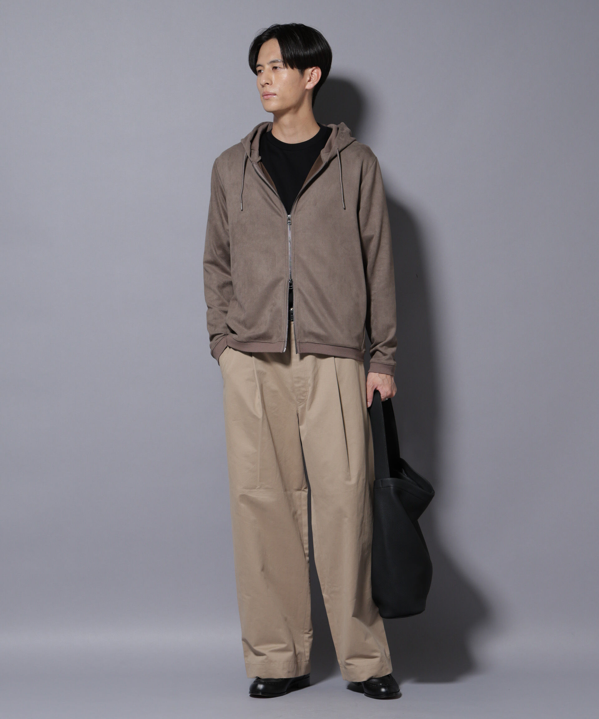 nano･universe「フェイクスエードZIPフーディー 長袖」|Tシャツ・カットソー|