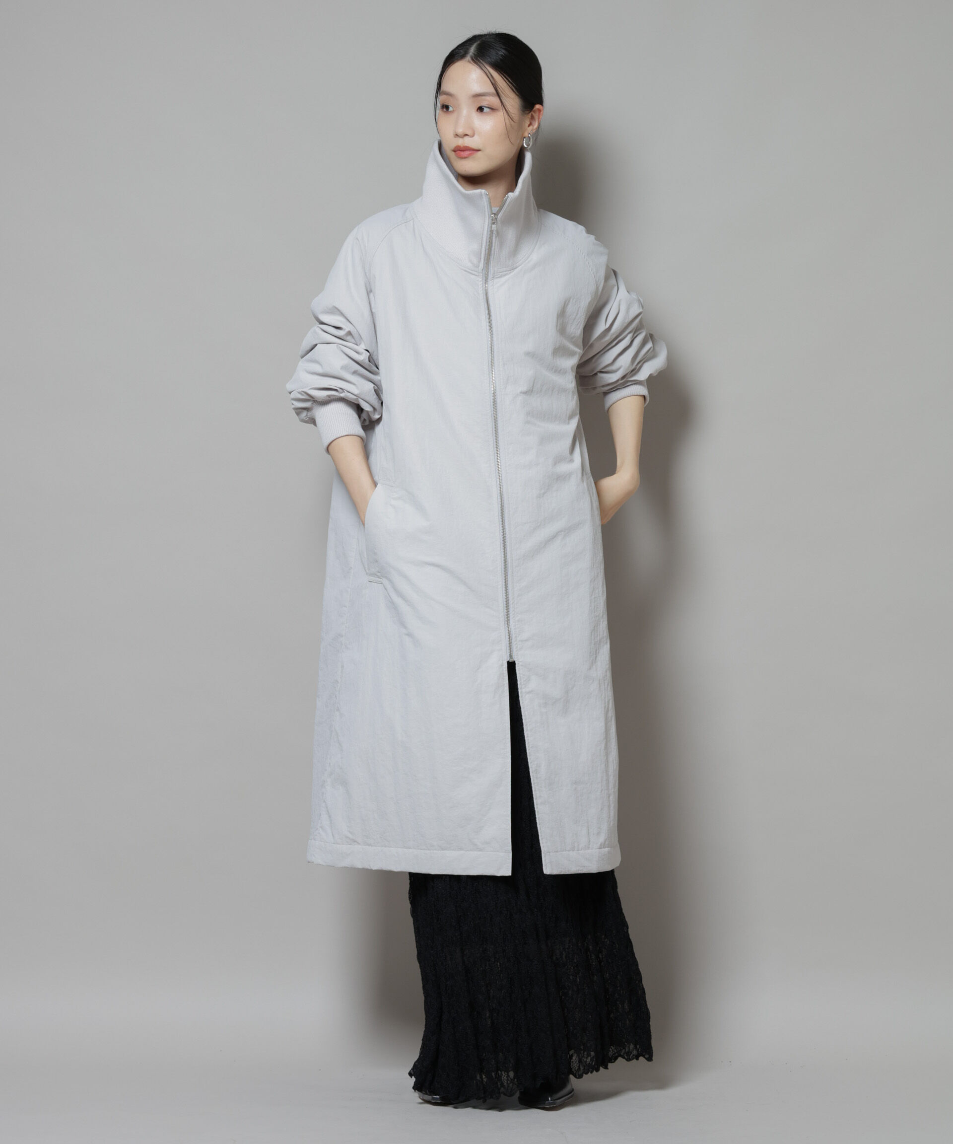 nano･universe「撥水加工・機能中綿 ジップアップリブロングコート」|その他|