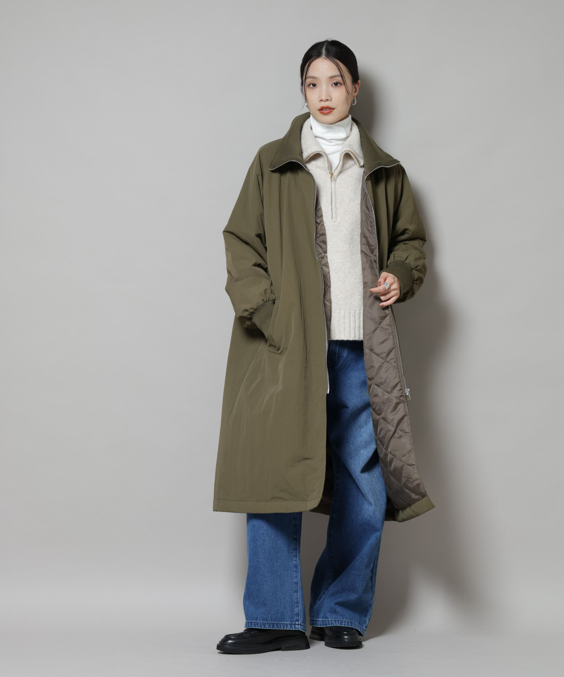 nano･universe「撥水加工・機能中綿 ジップアップリブロングコート」|その他|