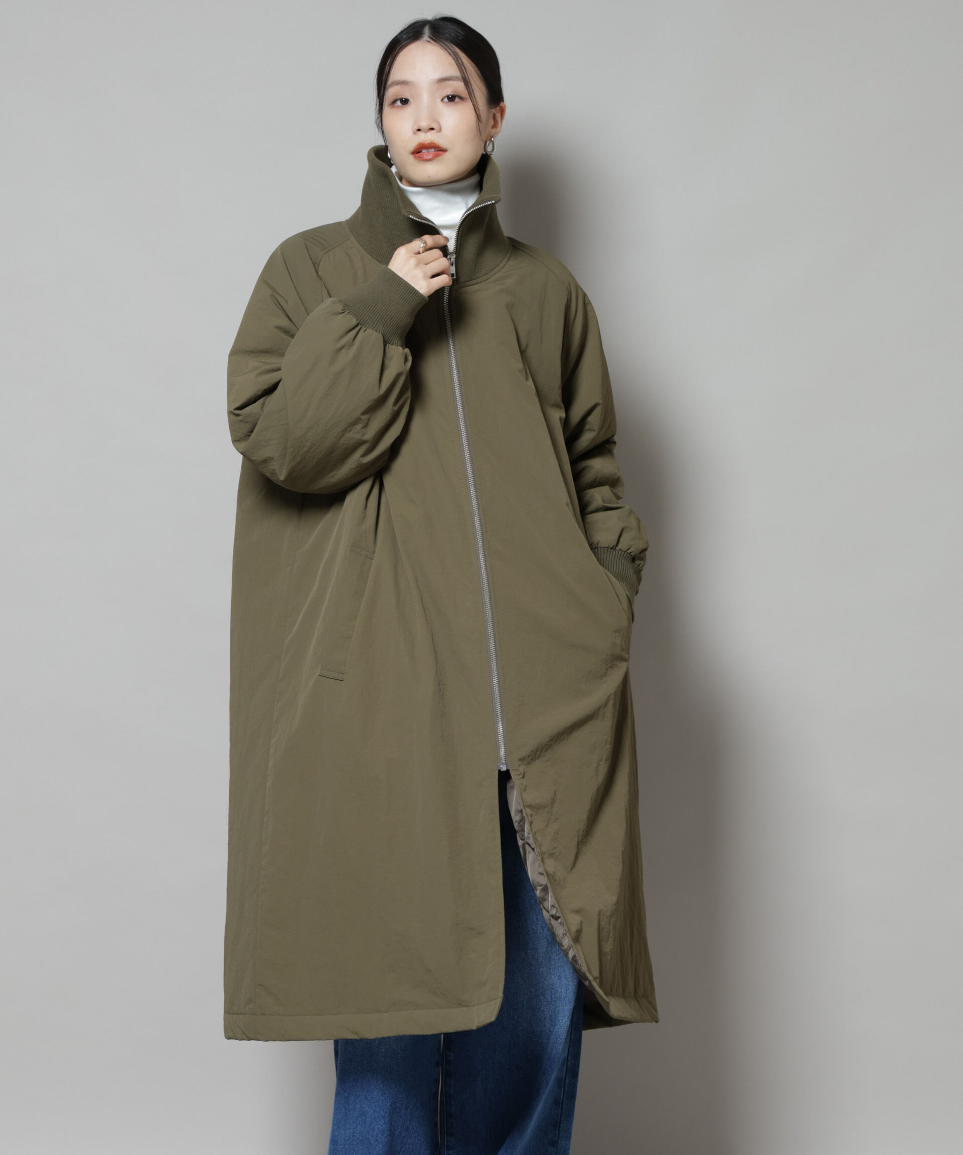 nano･universe「撥水加工・機能中綿 ジップアップリブロングコート」|その他|