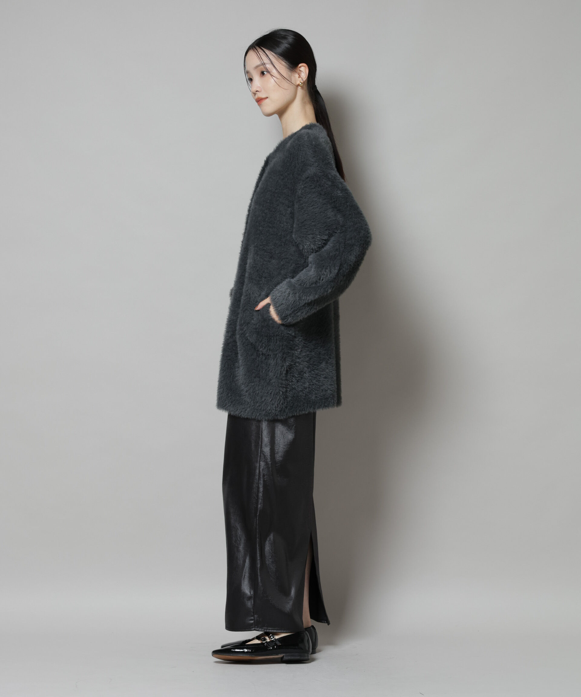 nano･universe「レザーライクシャイニースカート」|スカート|