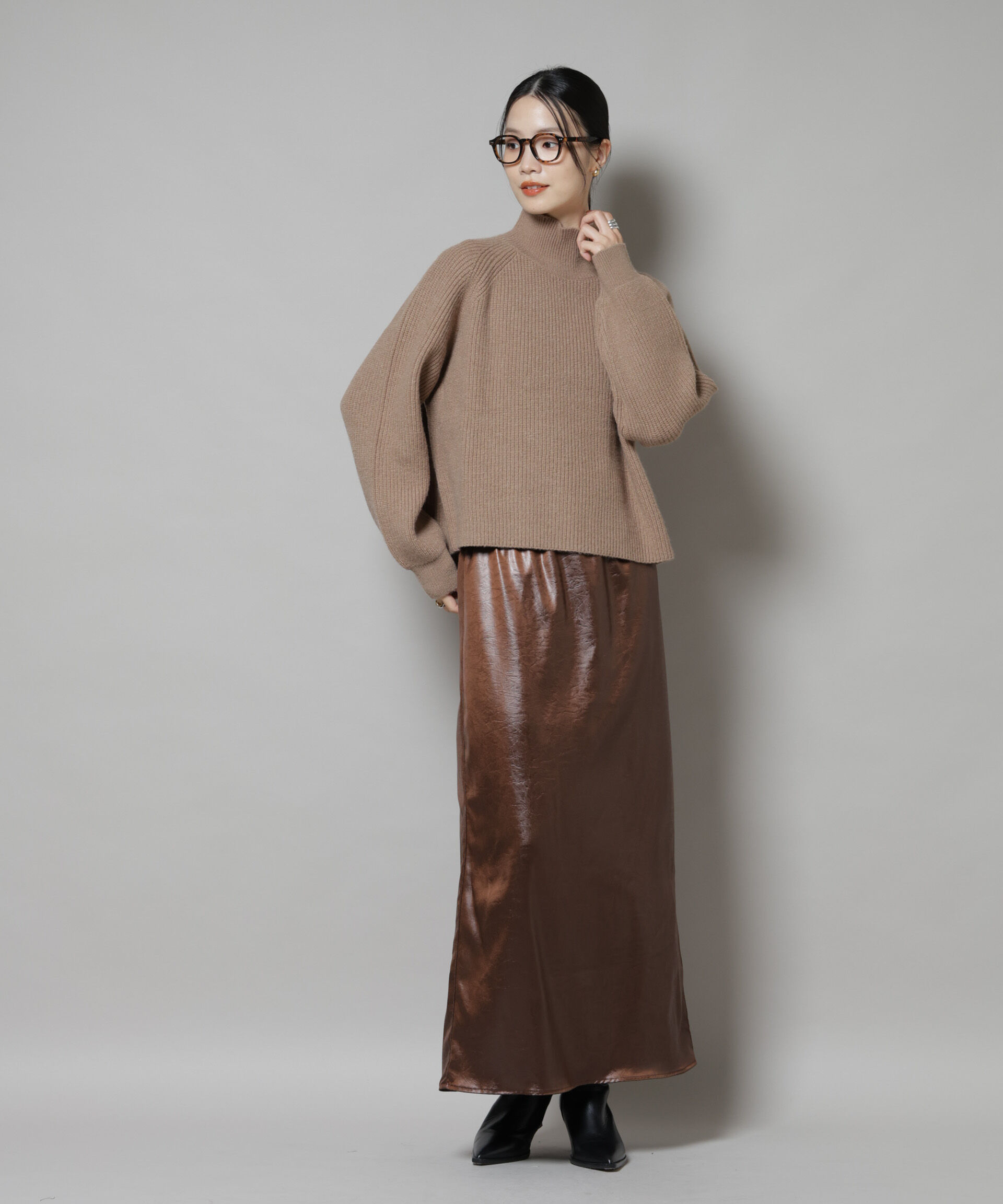 nano･universe「レザーライクシャイニースカート」|スカート|