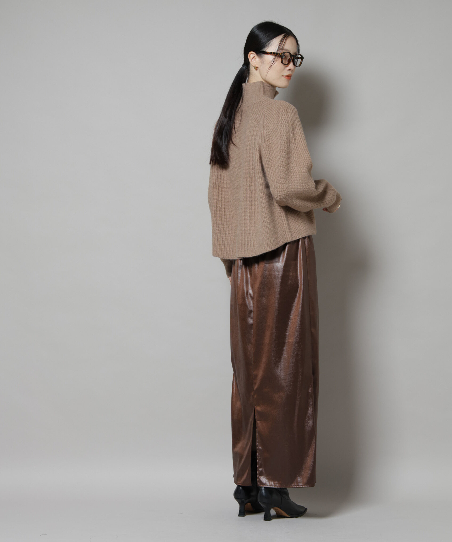 nano･universe「レザーライクシャイニースカート」|スカート|