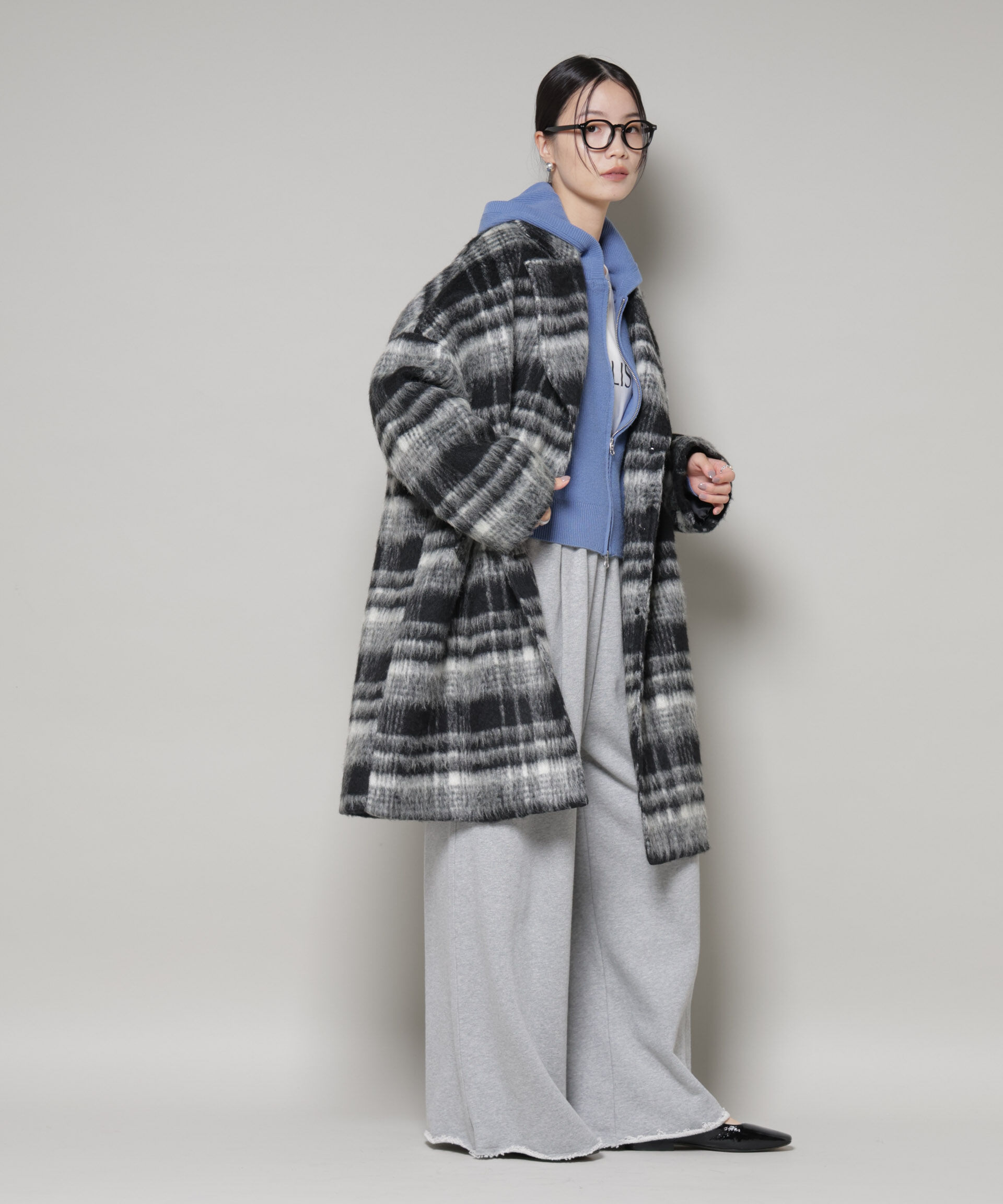 nano･universe「シャギーチェックコート」|その他|ブラック