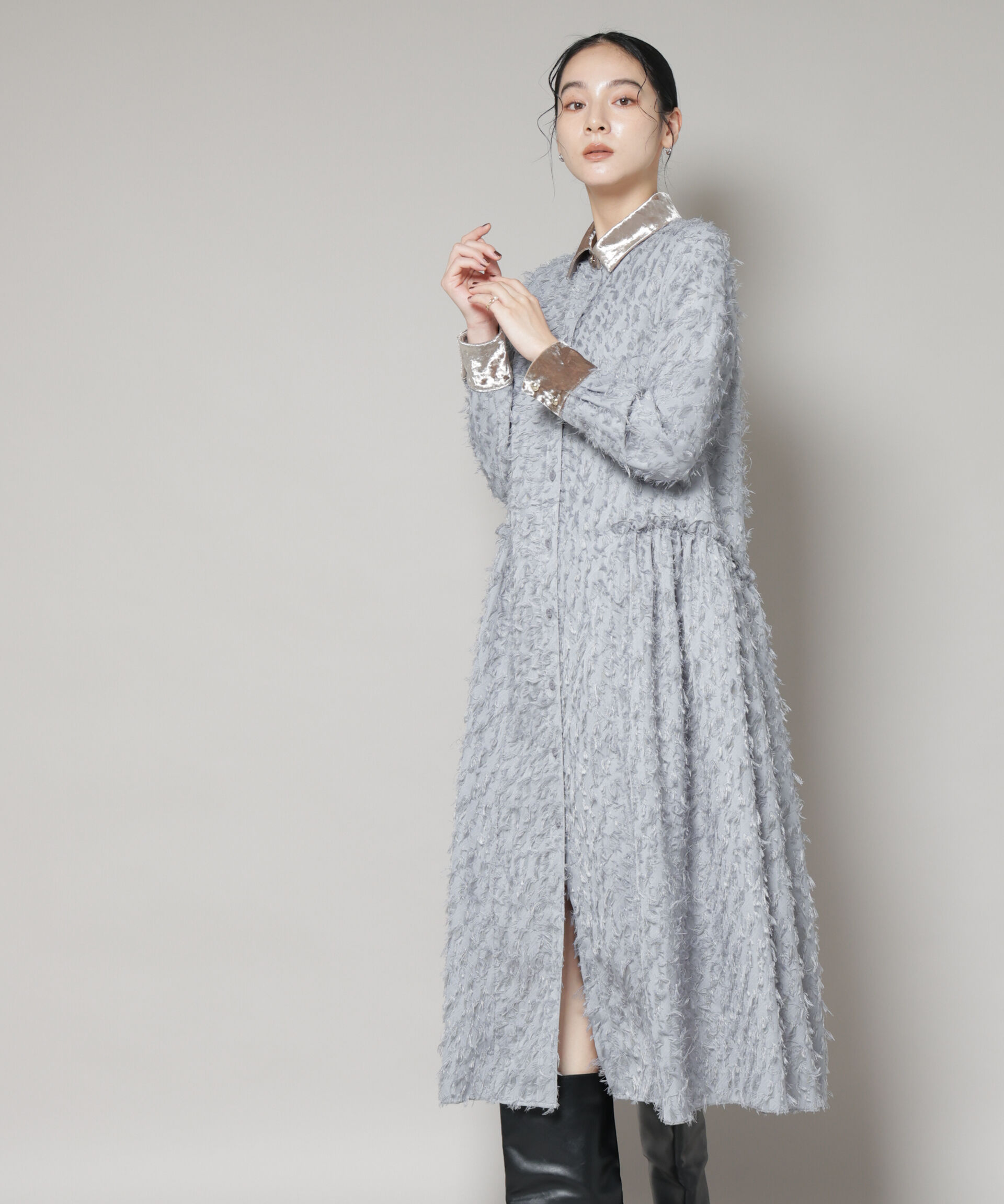 nano･universe「フリンジジャガードナローシャツワンピース」|ワンピース|