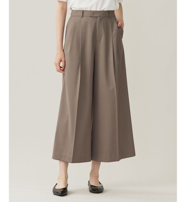 自由区「【洗える】TWラチネストレッチワイドクロップド パンツ」|その他|モカ