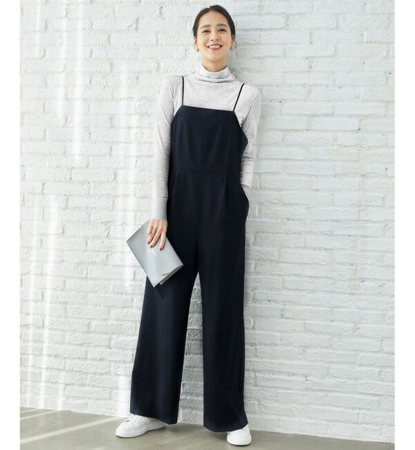 自由区「【洗える】ウォッシャブルウールサキソニー コンビネゾン」|オールインワン|ネイビー