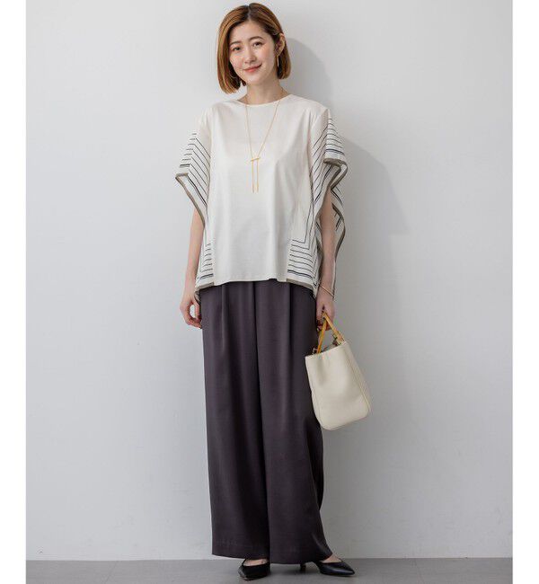 23区「【汗じみ防止加工】スカーフプリントコンビ フレンチスリーブ カットソー」|Tシャツ・カットソー|