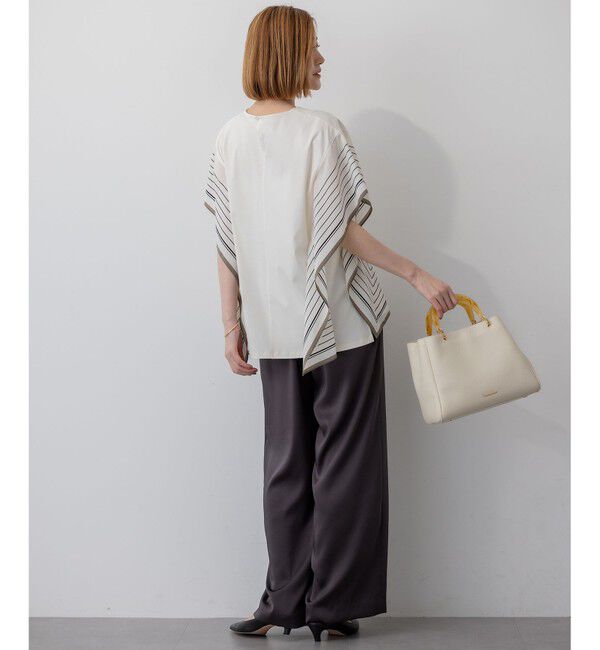 23区「【汗じみ防止加工】スカーフプリントコンビ フレンチスリーブ カットソー」|Tシャツ・カットソー|