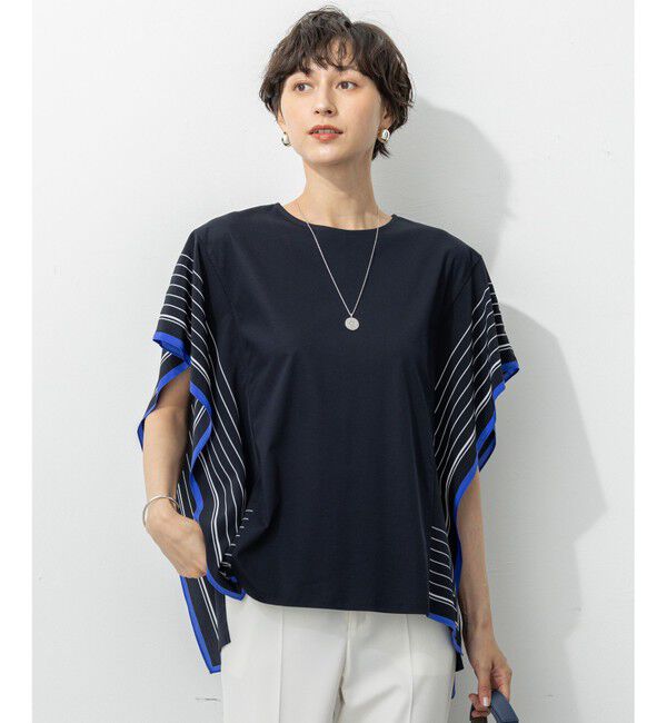 23区「【汗じみ防止加工】スカーフプリントコンビ フレンチスリーブ カットソー」|Tシャツ・カットソー|ﾈｲﾋﾞｰ&times;ﾐ