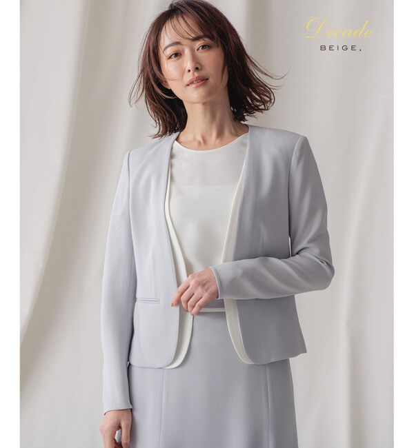 BEIGE,「CINDY / ダブルカラージャケット」|ノーカラージャケット|Ice blue &times; White